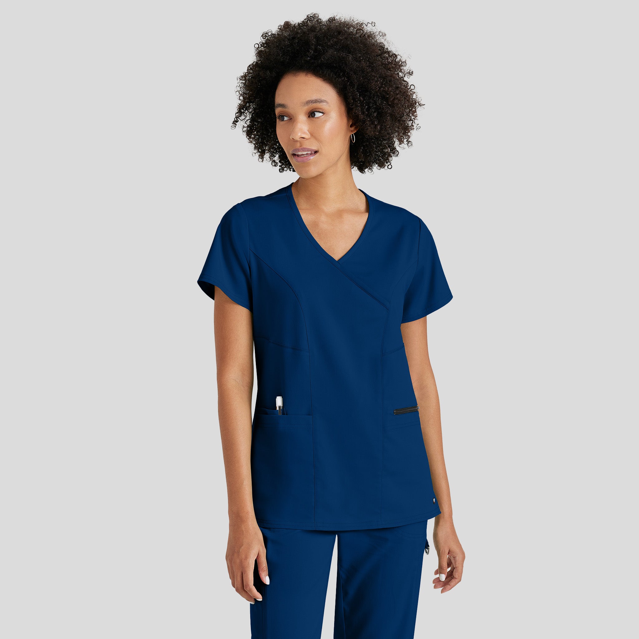Kim 3-Pocket Crossover V-Neck Scrub Top | Indigo