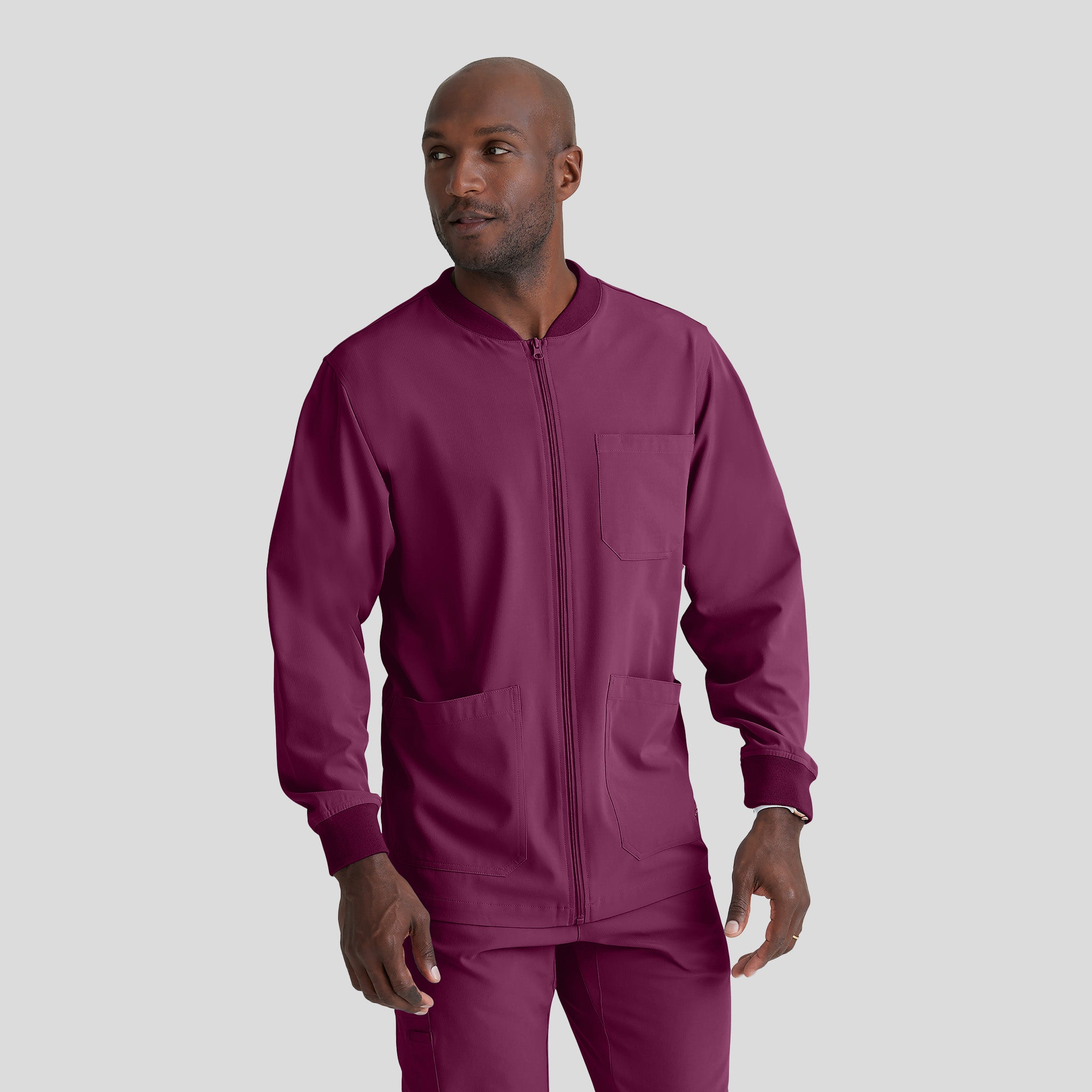 Men's Structure 3-Pocket Crewneck Warmup Scrub Jacket | Wine