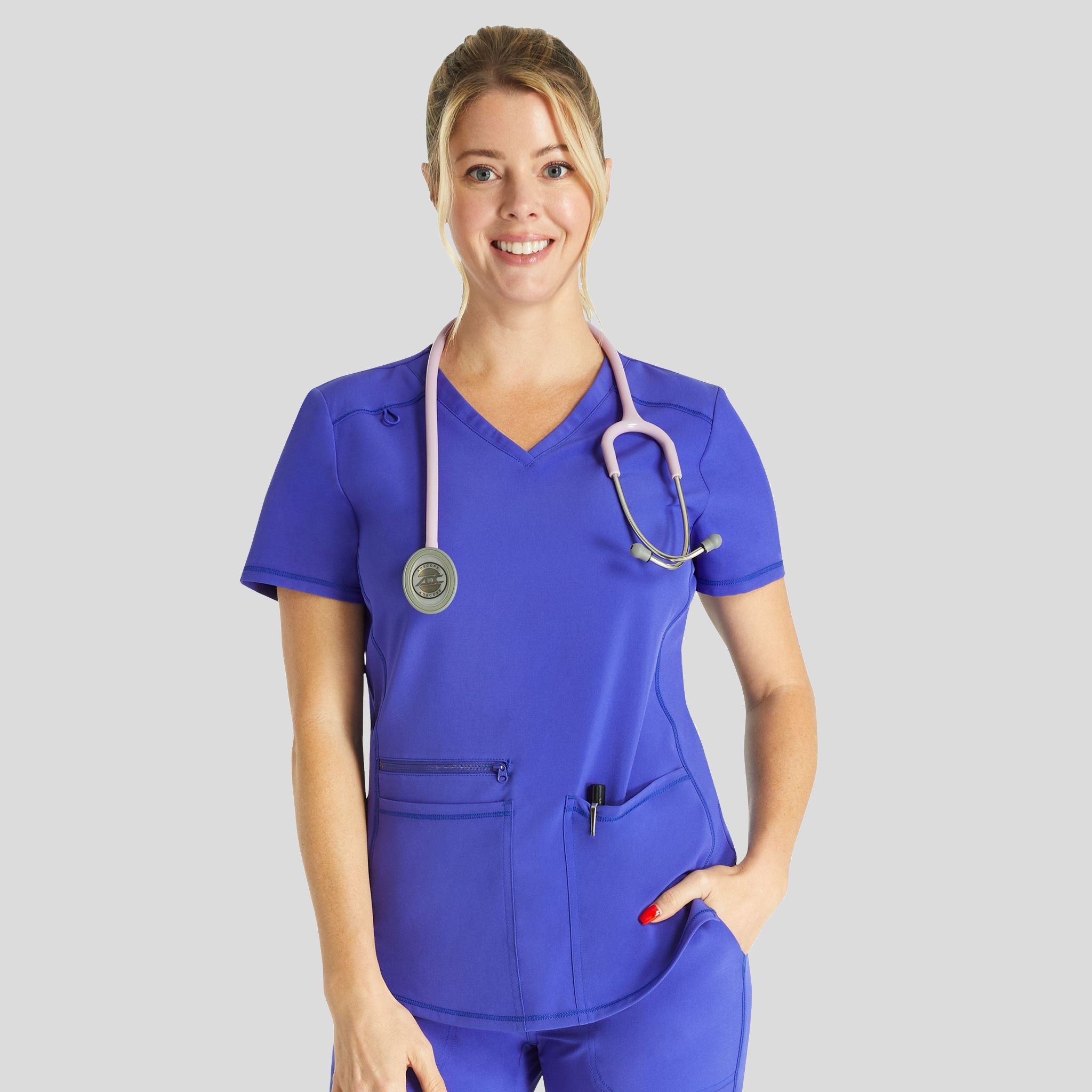 V-Neck Top With Badge Loop | Glacier Pearl