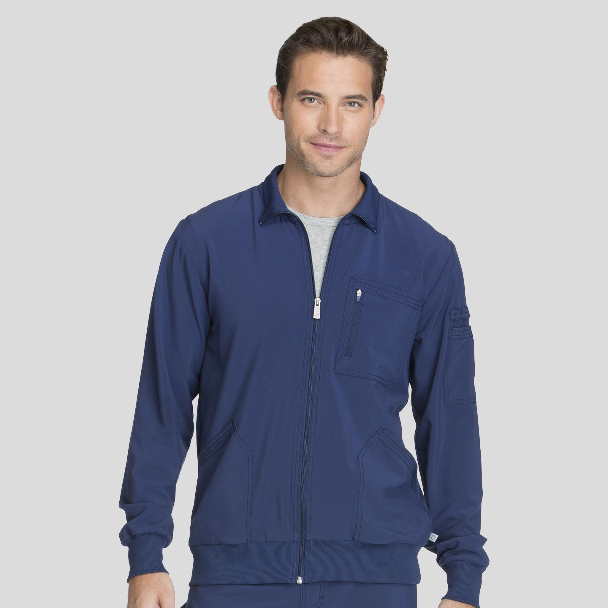 Infinity Men's Zip Front Solid Scrub Jacket | Navy