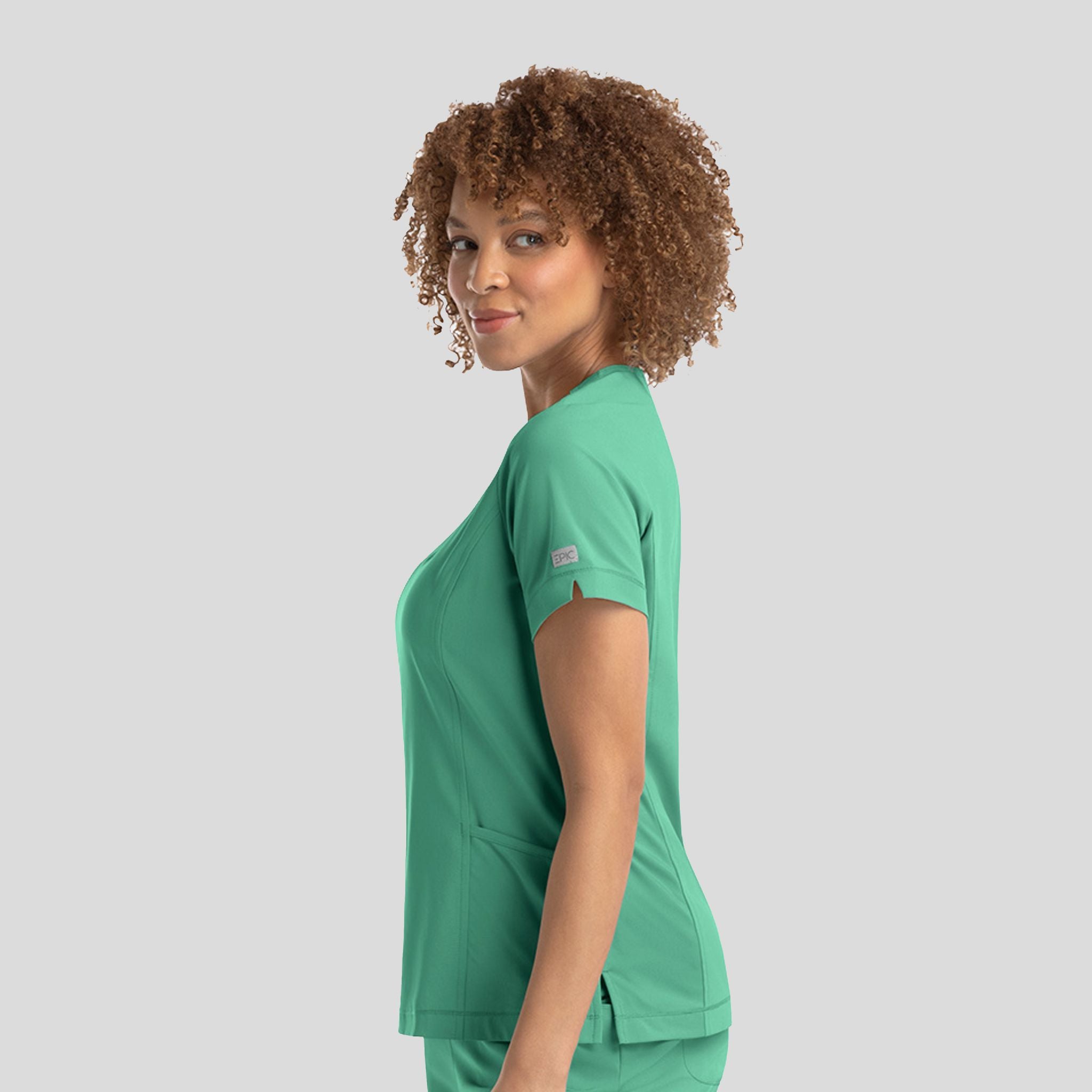 Notched Crew Neck Top | Jade