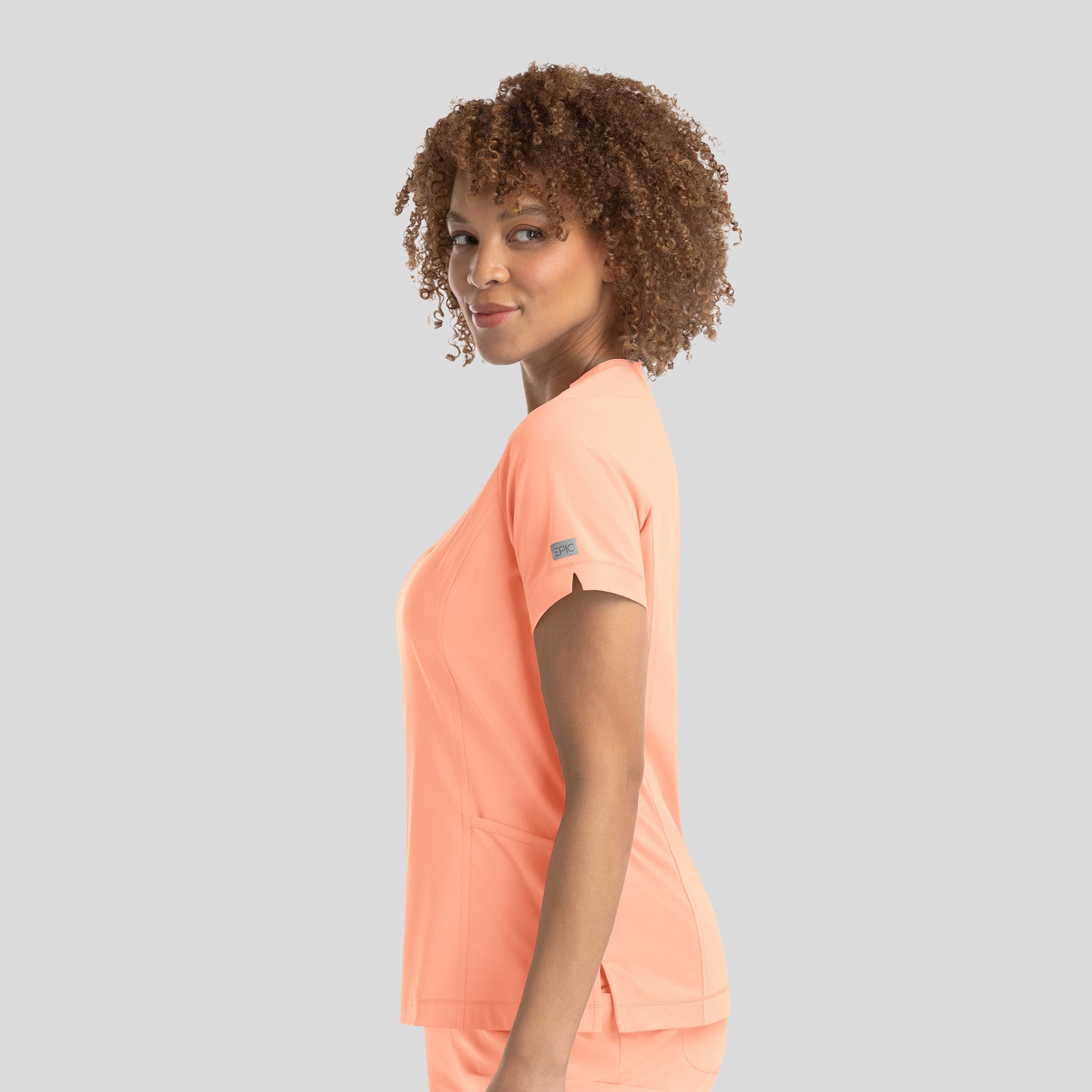 Notched Crew Neck Top | Peach Mousse
