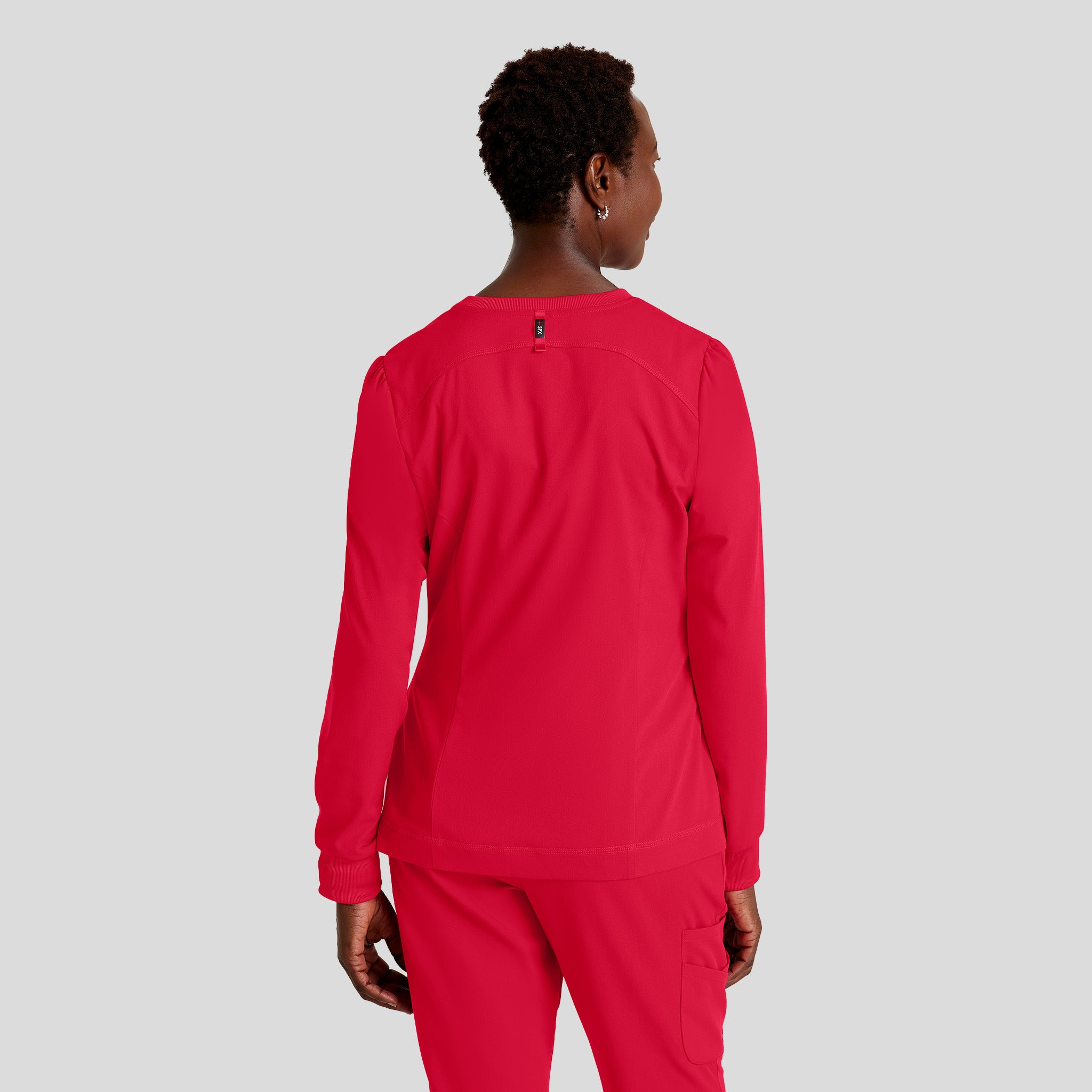Millie 3-Pocket Crewneck Scrub Jacket | Red