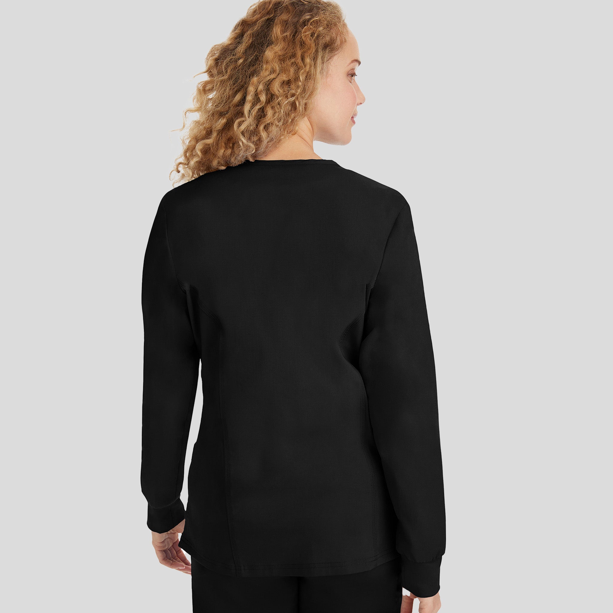 Daisy Snap Front Warm-Up Solid Scrub Jacket | Black