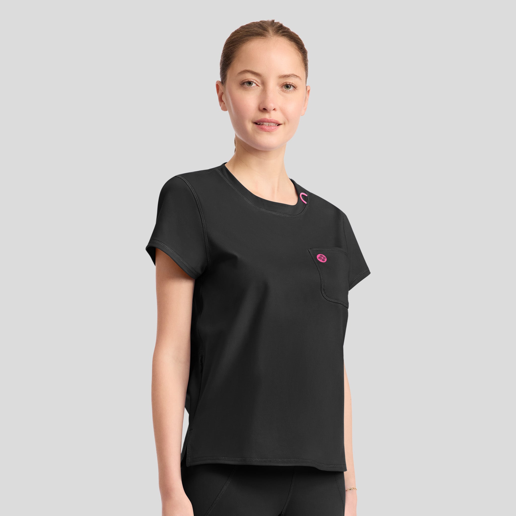 2-Pocket STRETCH Crew Neck Scrub Top | Black
