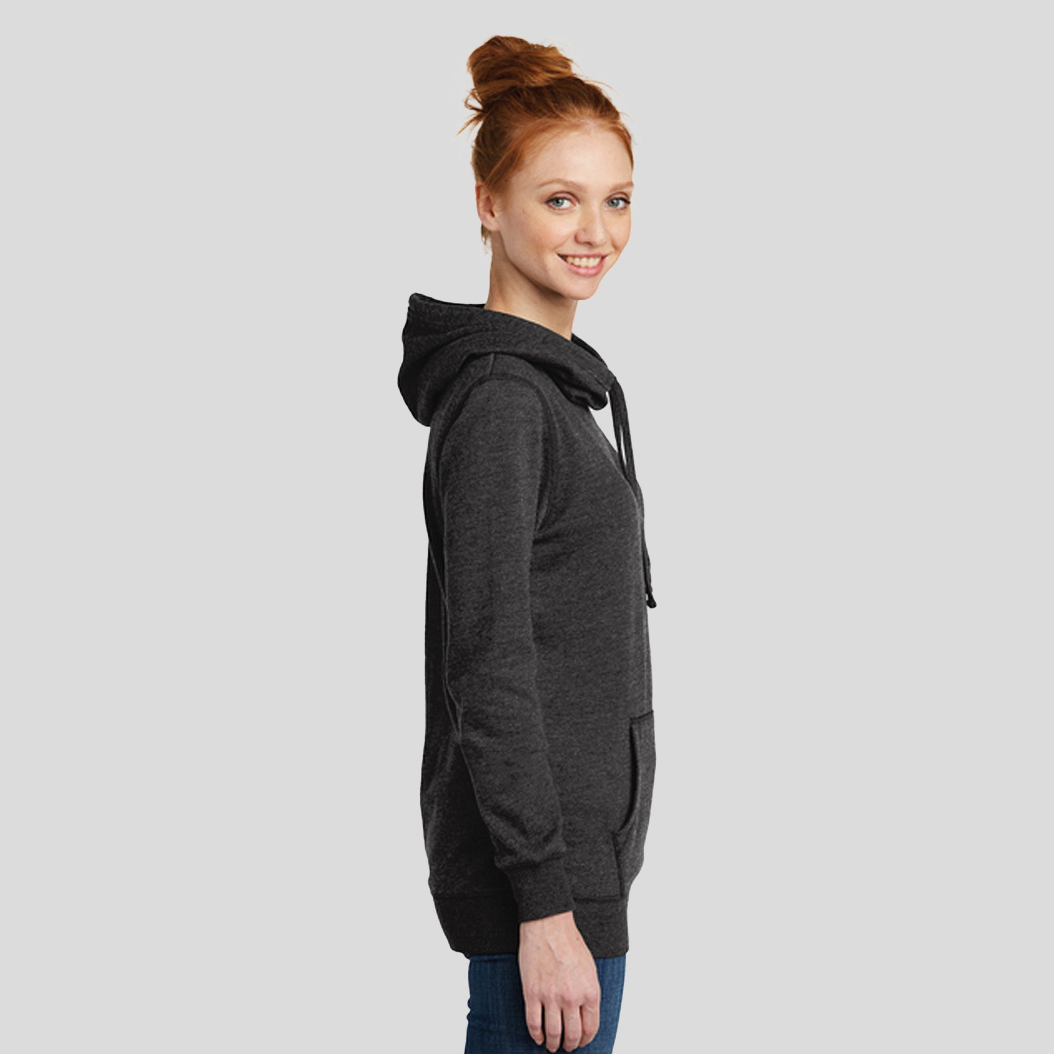 Womenβs Lightweight Fleece Hoodie | Heathered Black