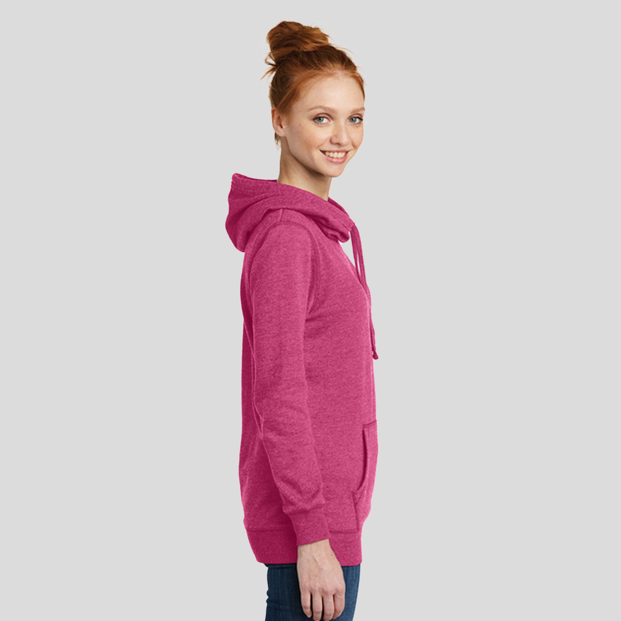 Womenβs Lightweight Fleece Hoodie | Heathered Pink Azalea