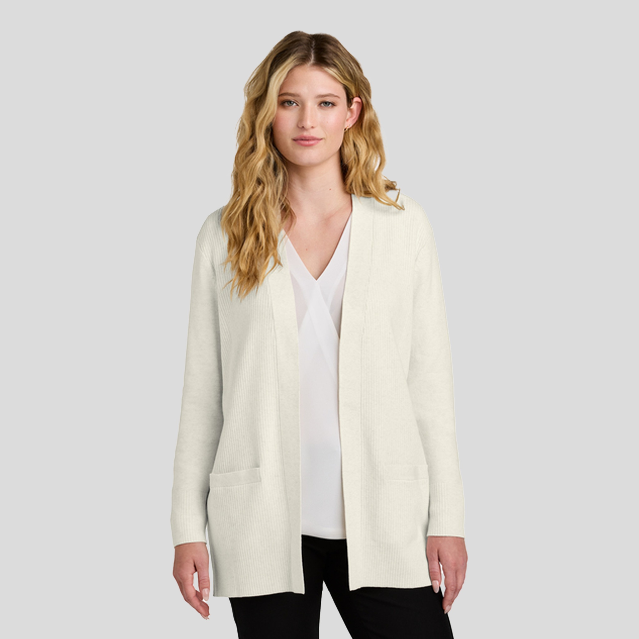 Womenβs Easy Care Open-Front Cardigan Sweater | Oatmeal Heather