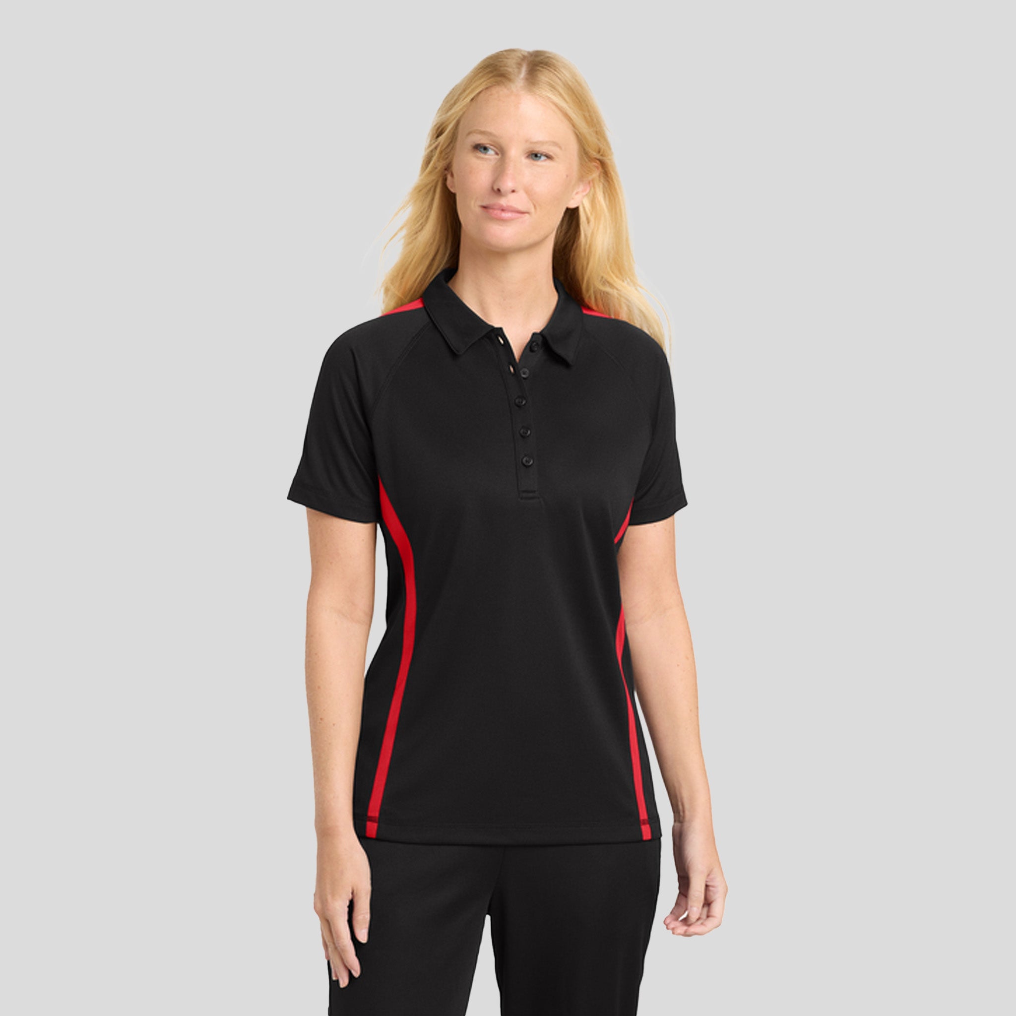 Women's PosiChargeยฎ Micro-Mesh Colorblock Polo | Black/Red