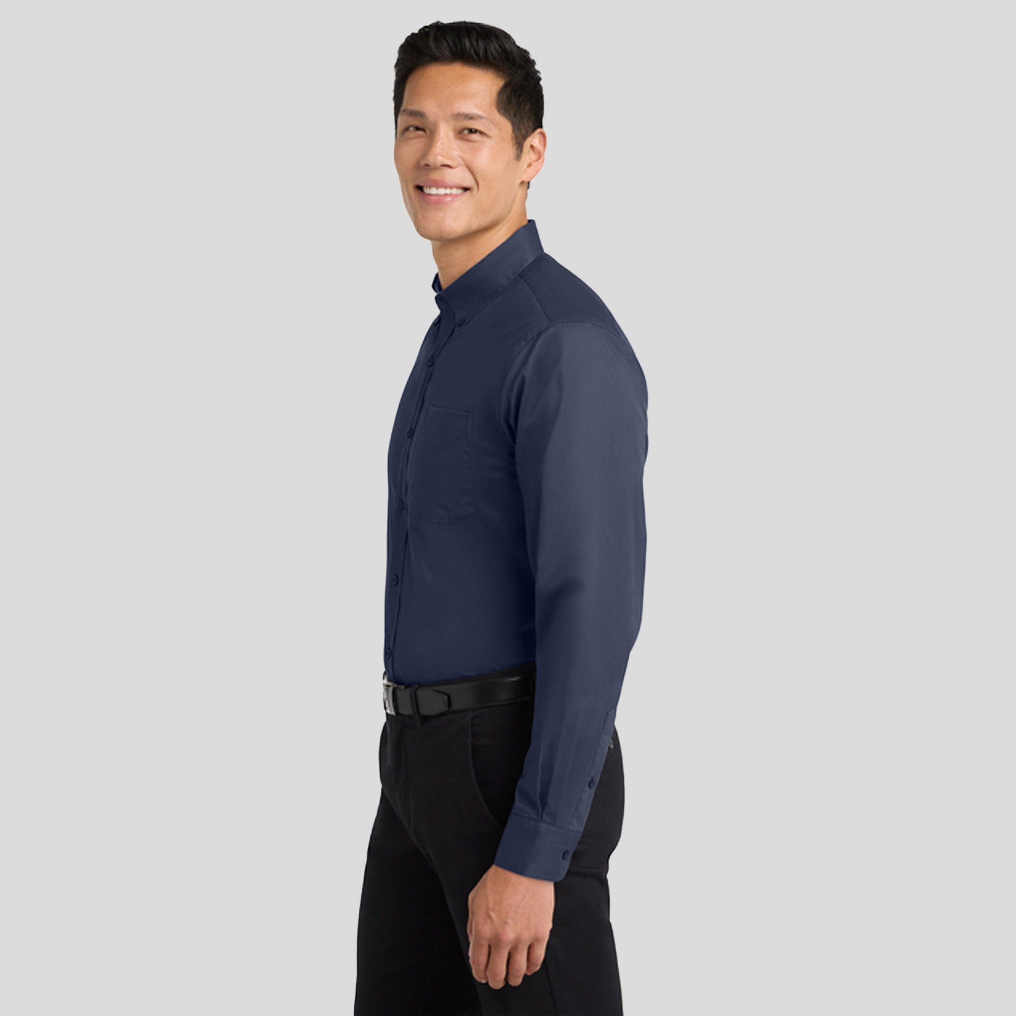 Long Sleeve Easy Care Shirt | Navy/Light Stone