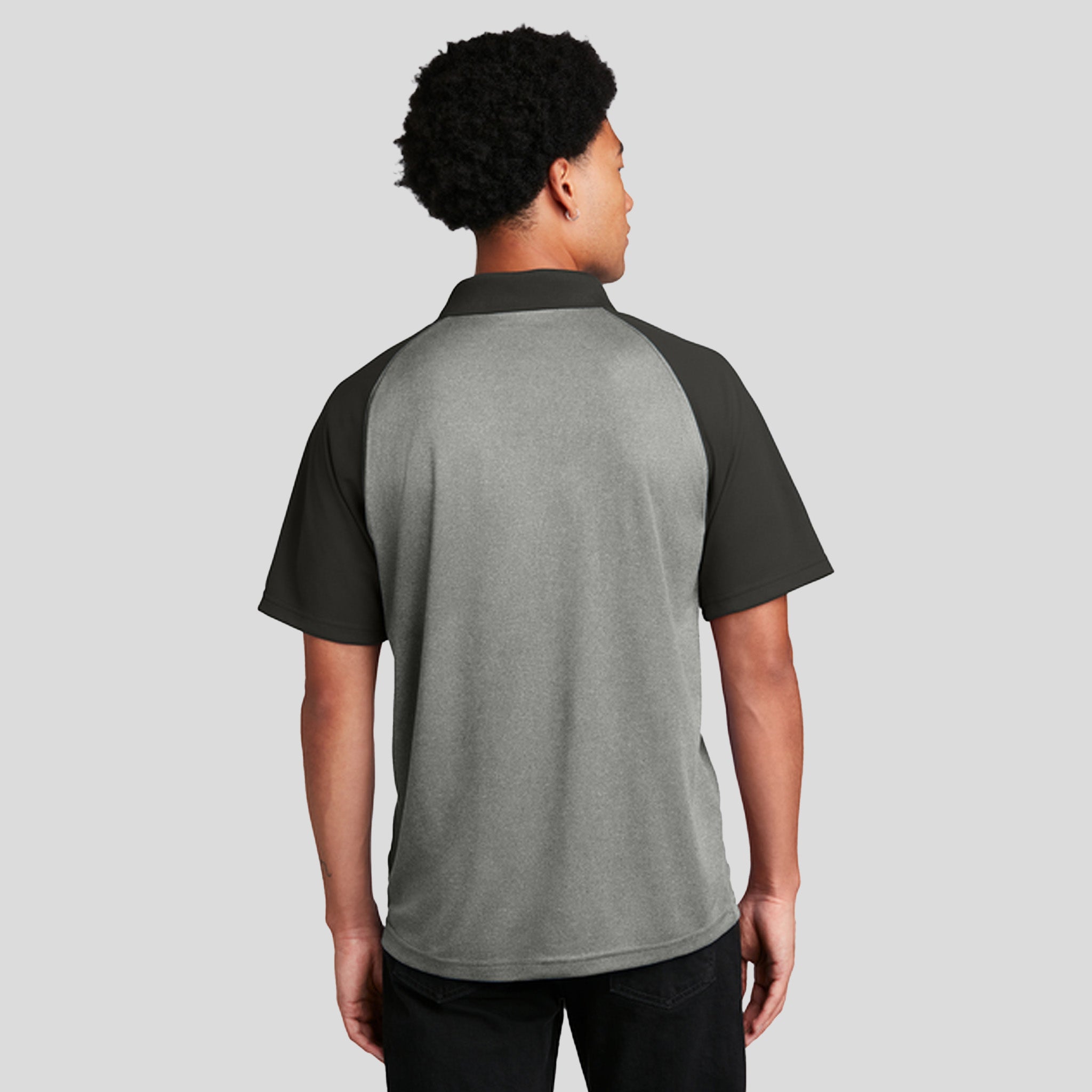 PosiCharge® RacerMesh® Raglan Heather Block Polo | Grey Heather/Black
