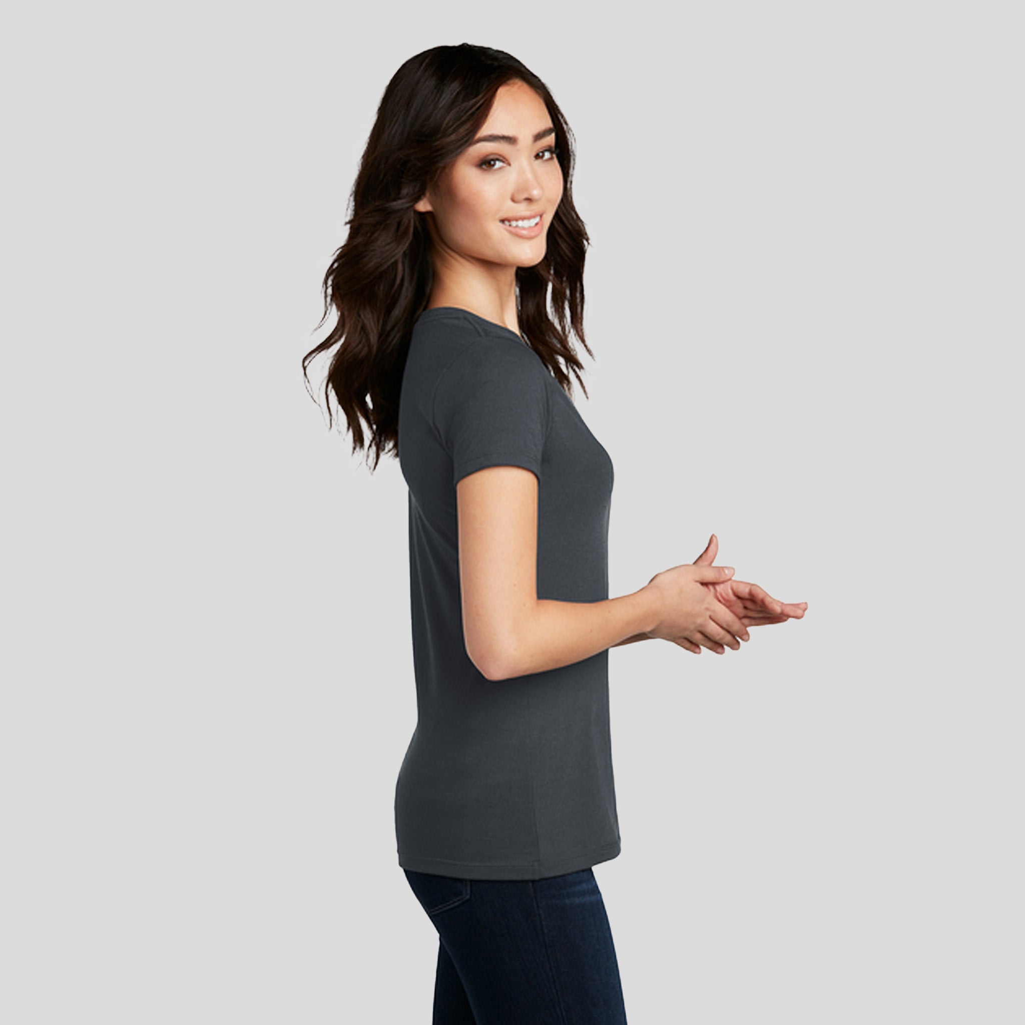 Womenโs Perfect Blendยฎ CVC V-Neck Tee | Charcoal