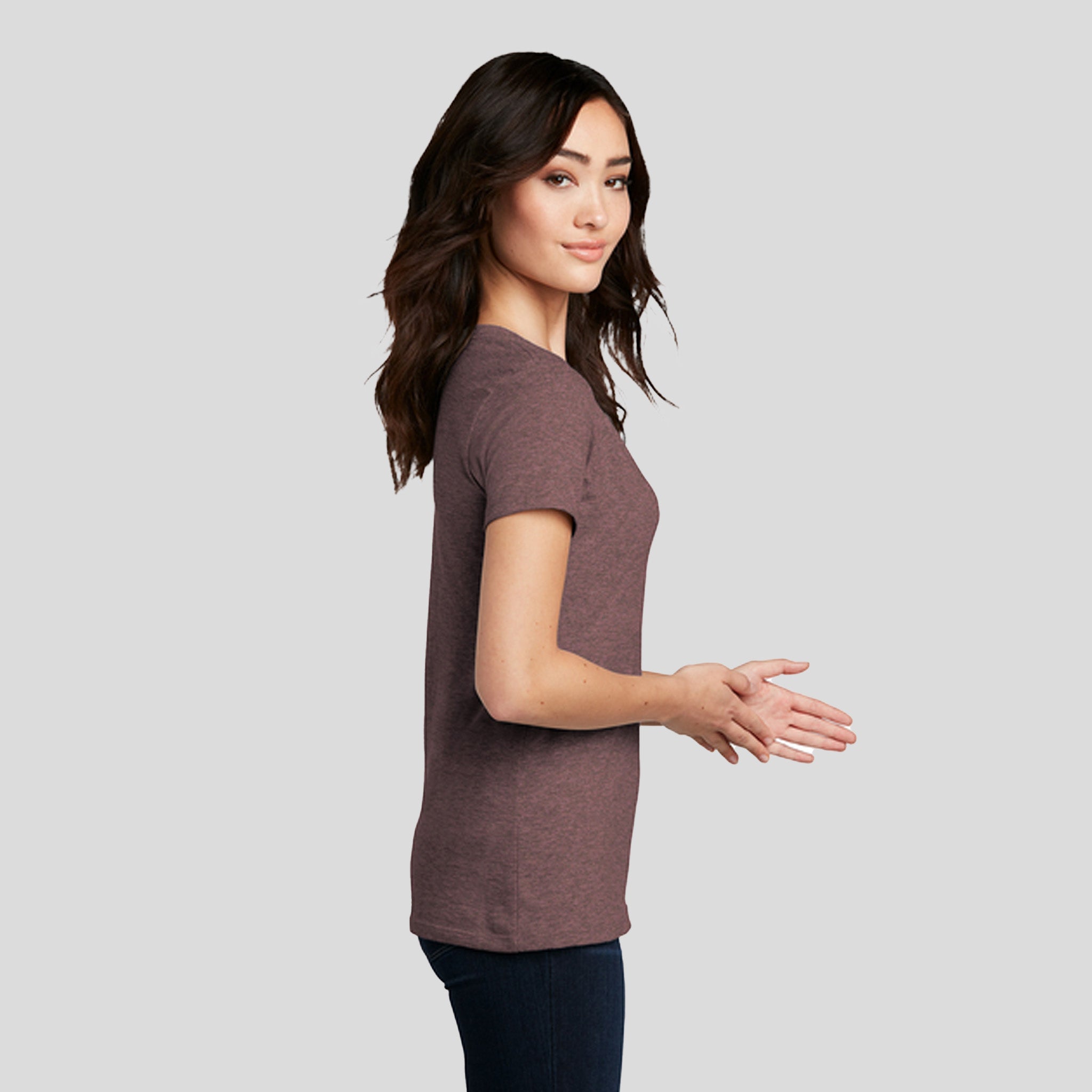 Womenโs Perfect Blendยฎ CVC V-Neck Tee | Rose Fleck