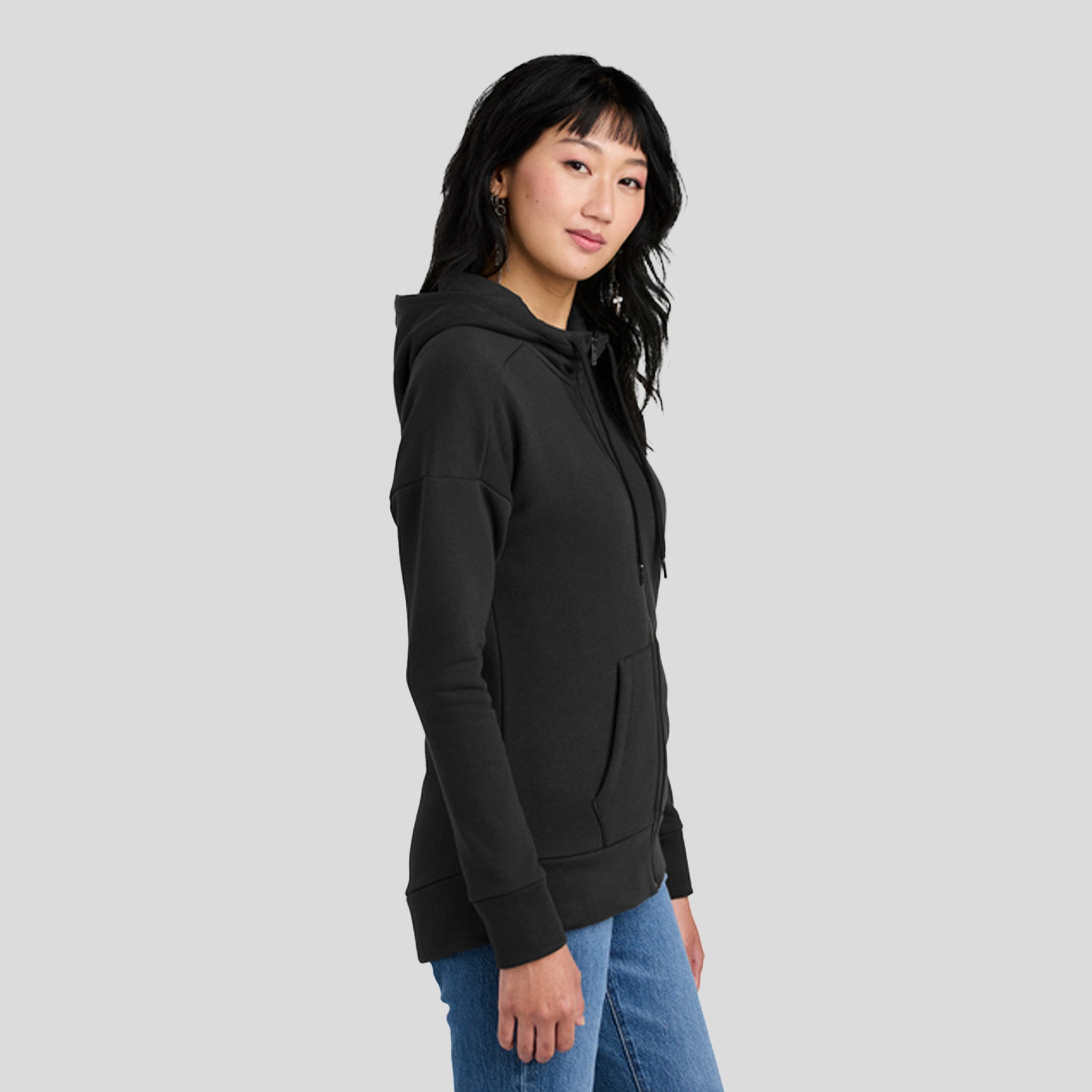 Womenโs Perfect Weightยฎ Fleece Drop Shoulder Full-Zip Hoodie | Jet Black