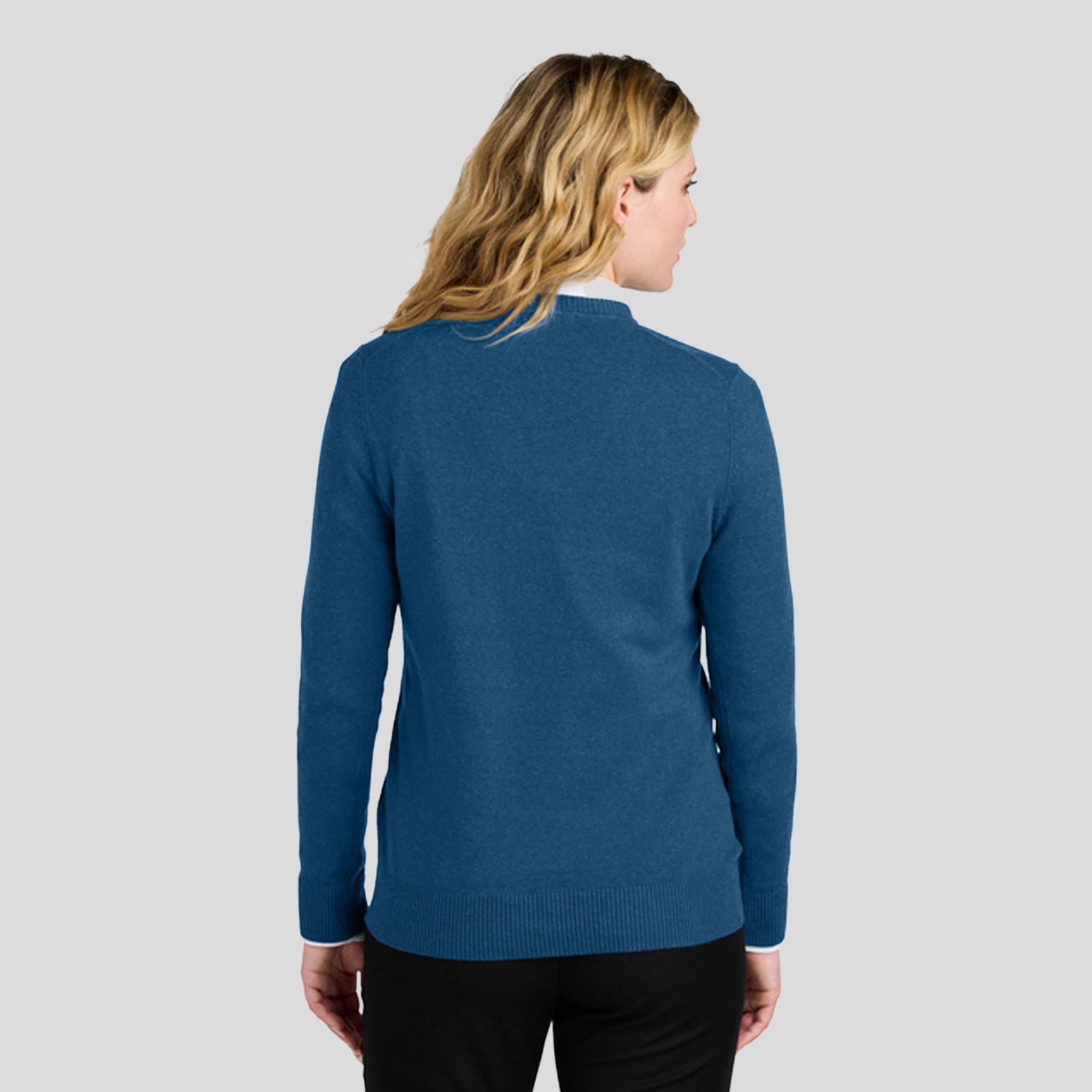 Womenβs Easy Care V-Neck Sweater | Aegean Blue Heather