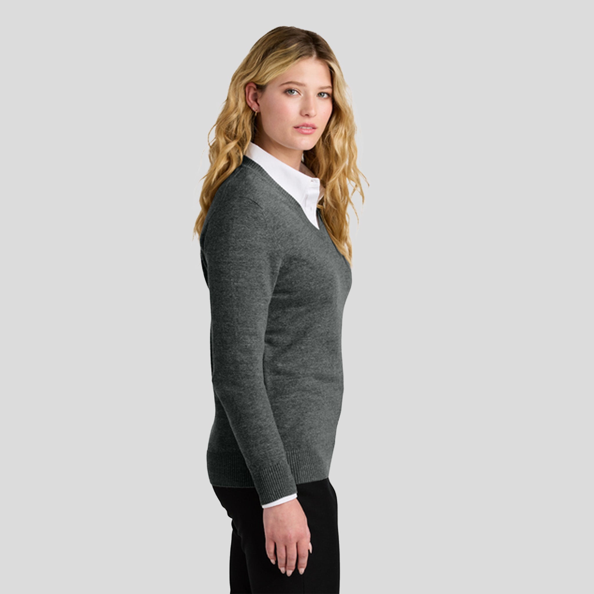 Womenβs Easy Care V-Neck Sweater | Charcoal Heather
