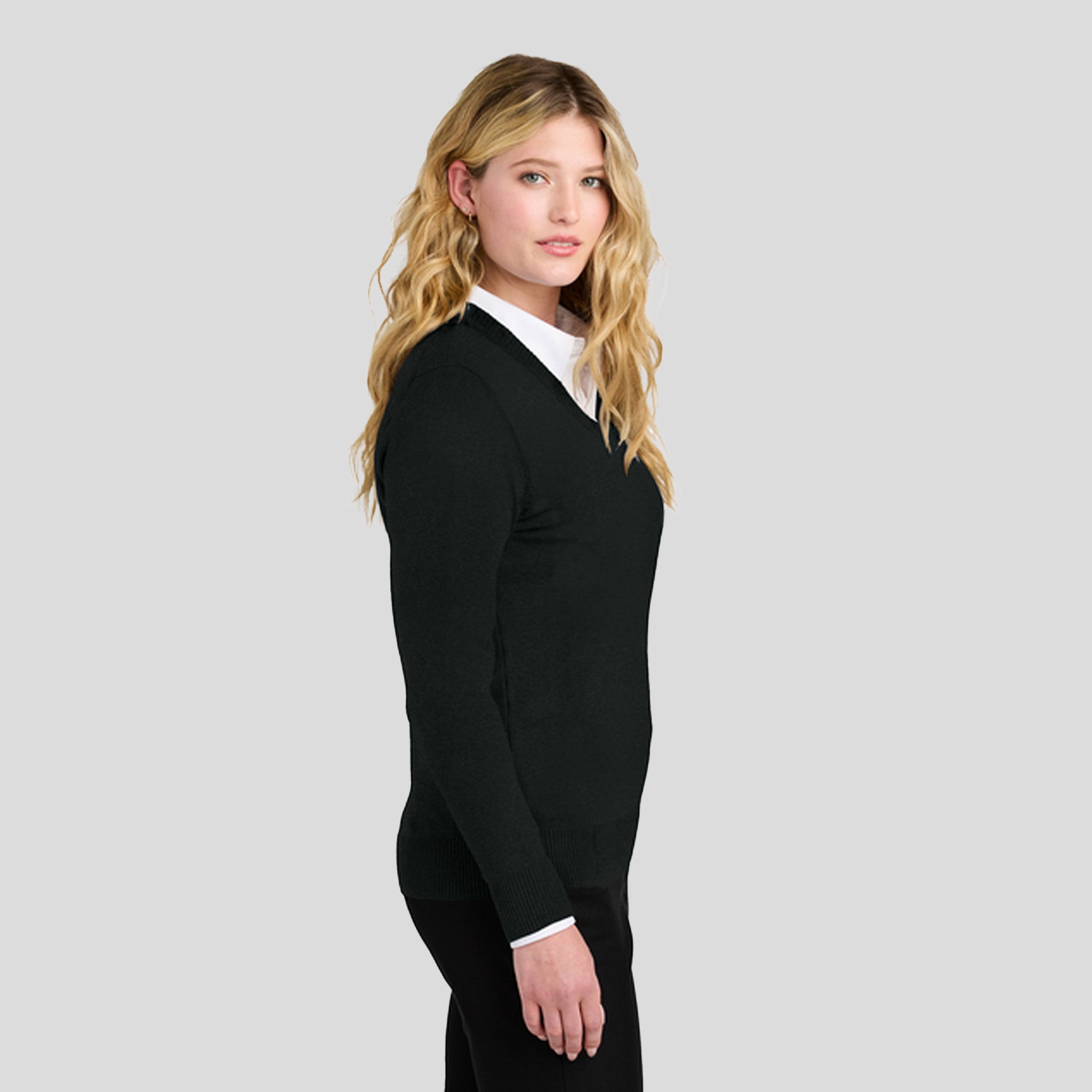 Womenβs Easy Care V-Neck Sweater | Deep Black