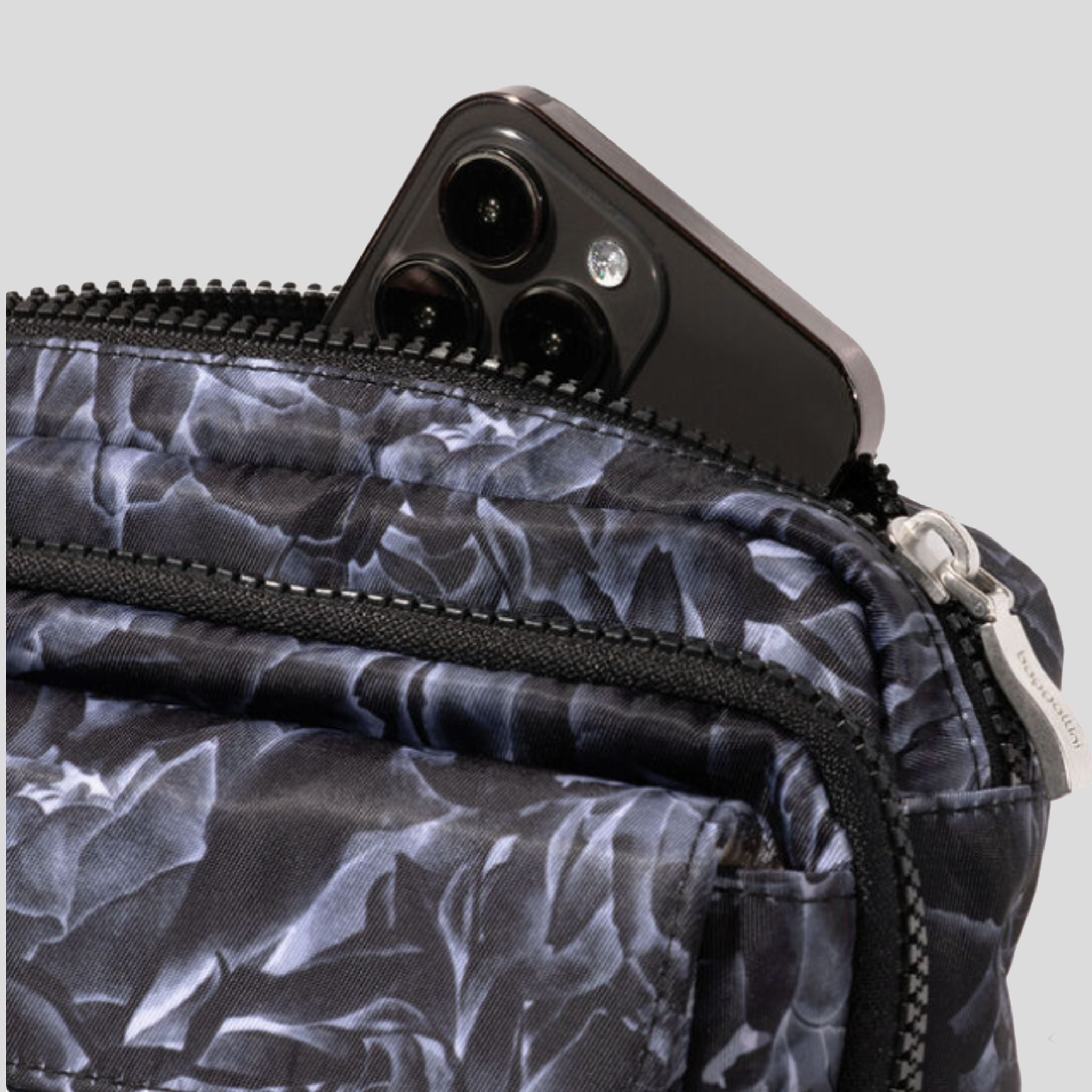 Modern Double Zip Crossbody | Black Divine Rose