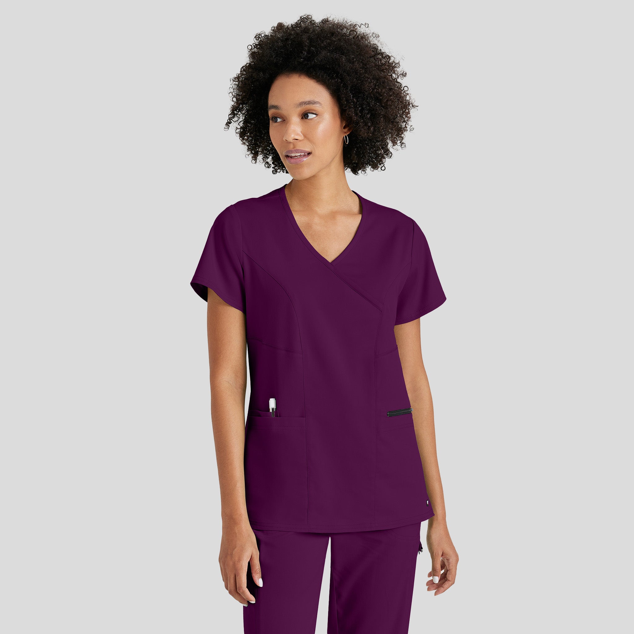 Kim 3-Pocket Crossover V-Neck Scrub Top | Wine