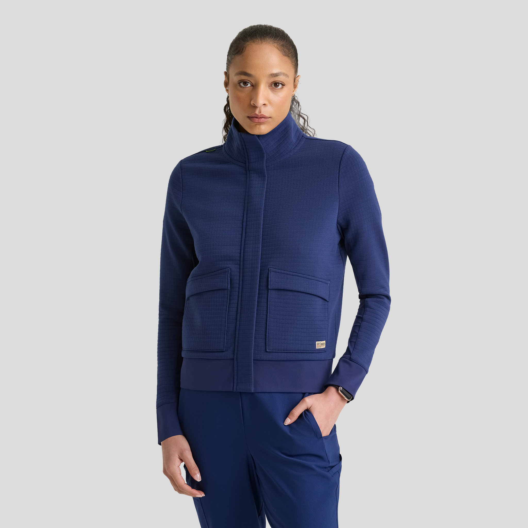 Regina 3 Pocket Mock V-Neck Zip Front Jacket | Navy