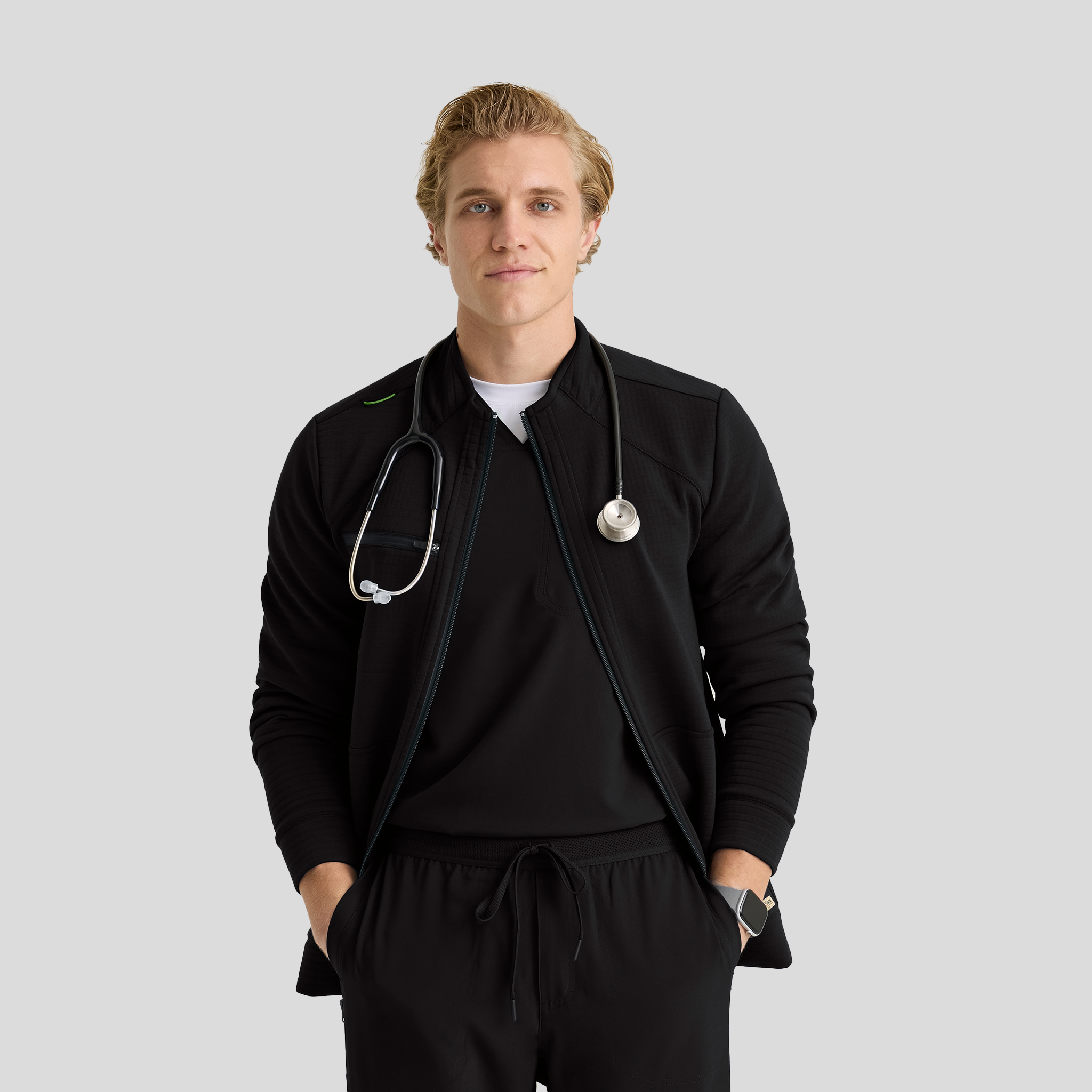 Ron Men's 5 Pocket Funnel Neck Zip Front Jacket | Black