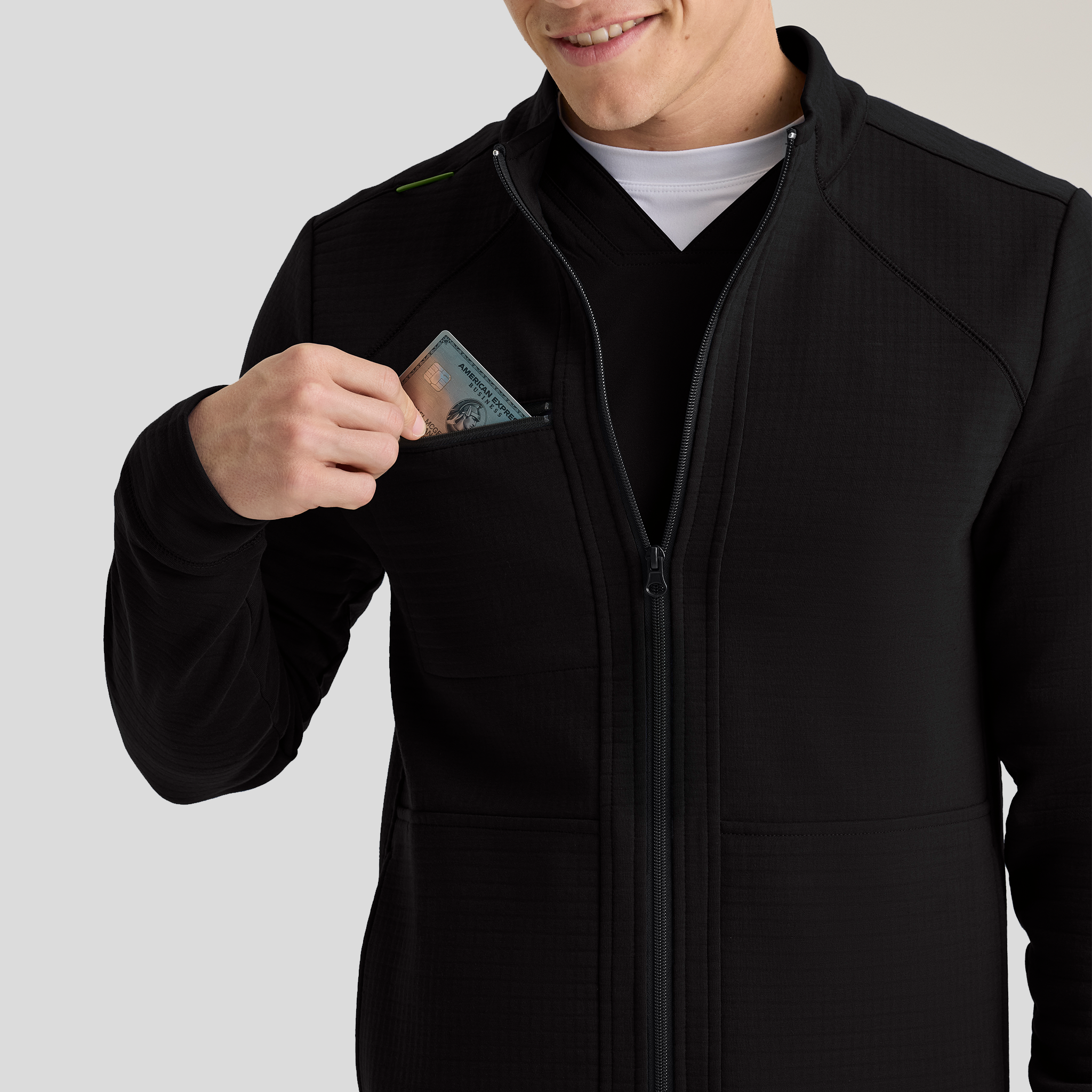 Ron Men's 5 Pocket Funnel Neck Zip Front Jacket | Black