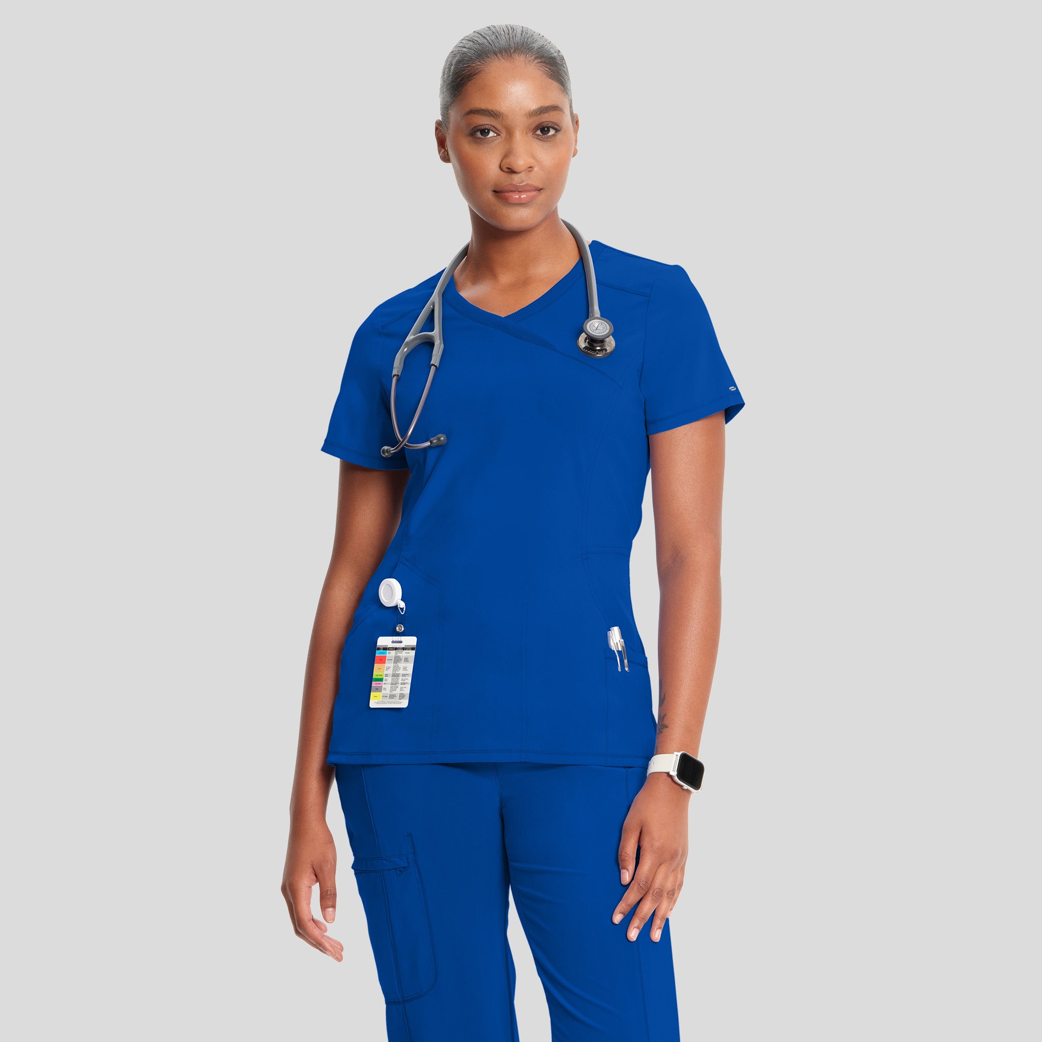 Infinity Mock Wrap Solid Scrub Top | Galaxy
