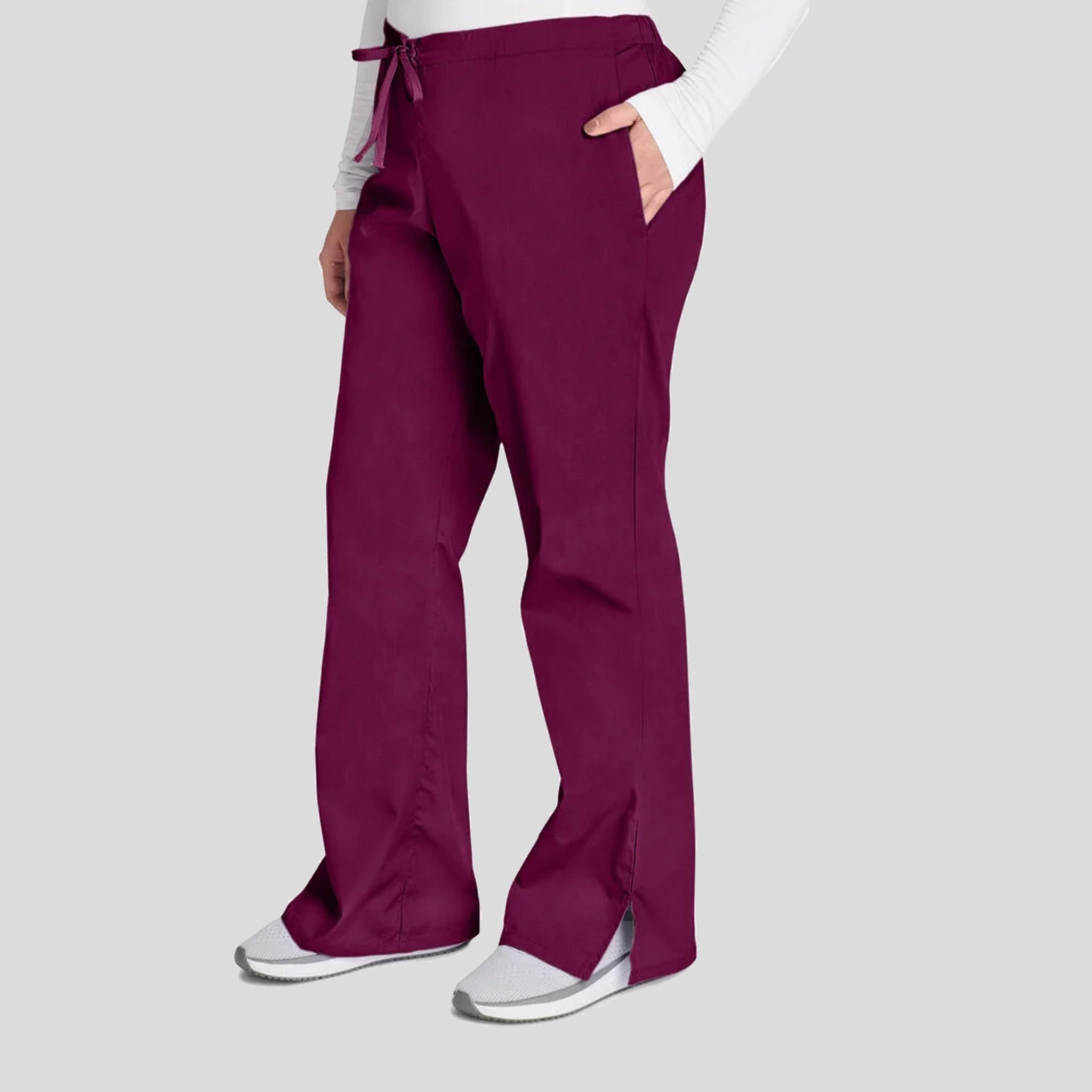Natural Rise Flare Leg Drawstring Pant | Wine