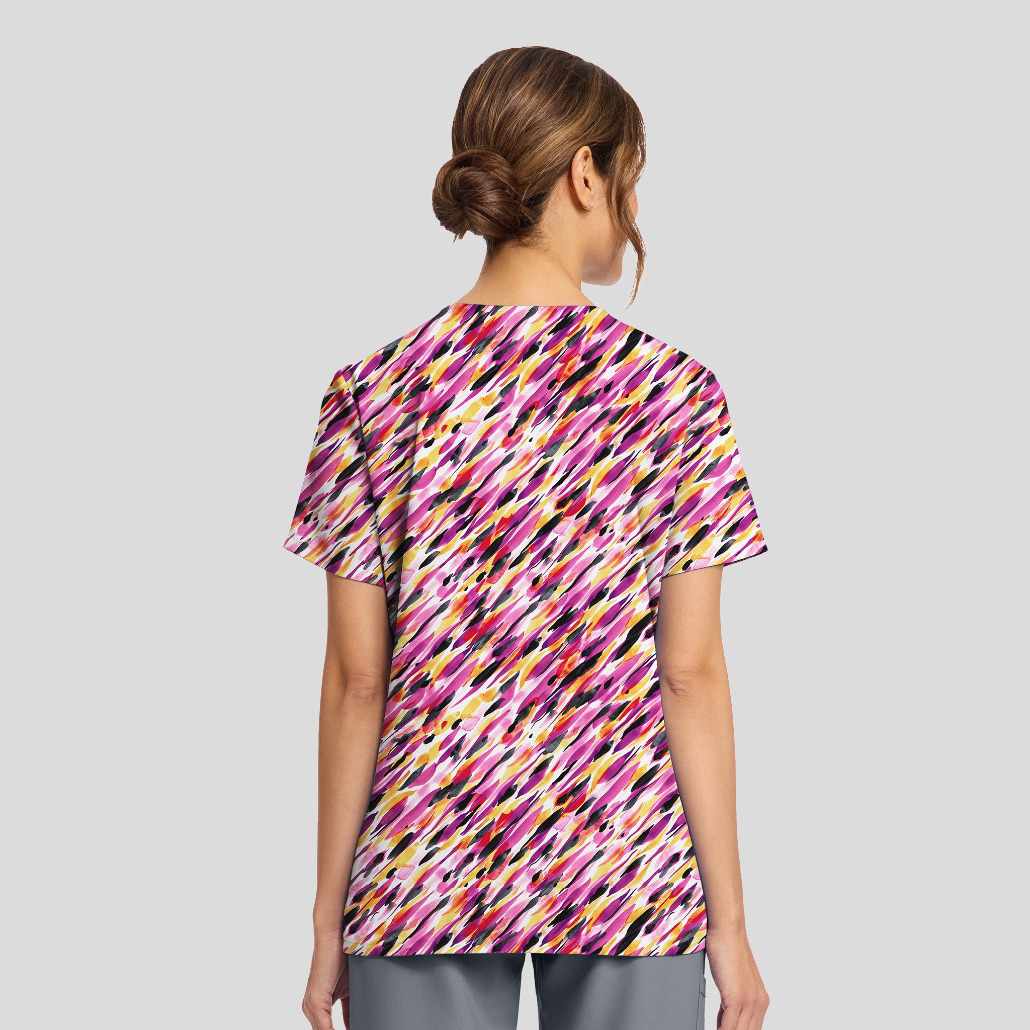 Women's Watercolor Marks Print Scrub Top