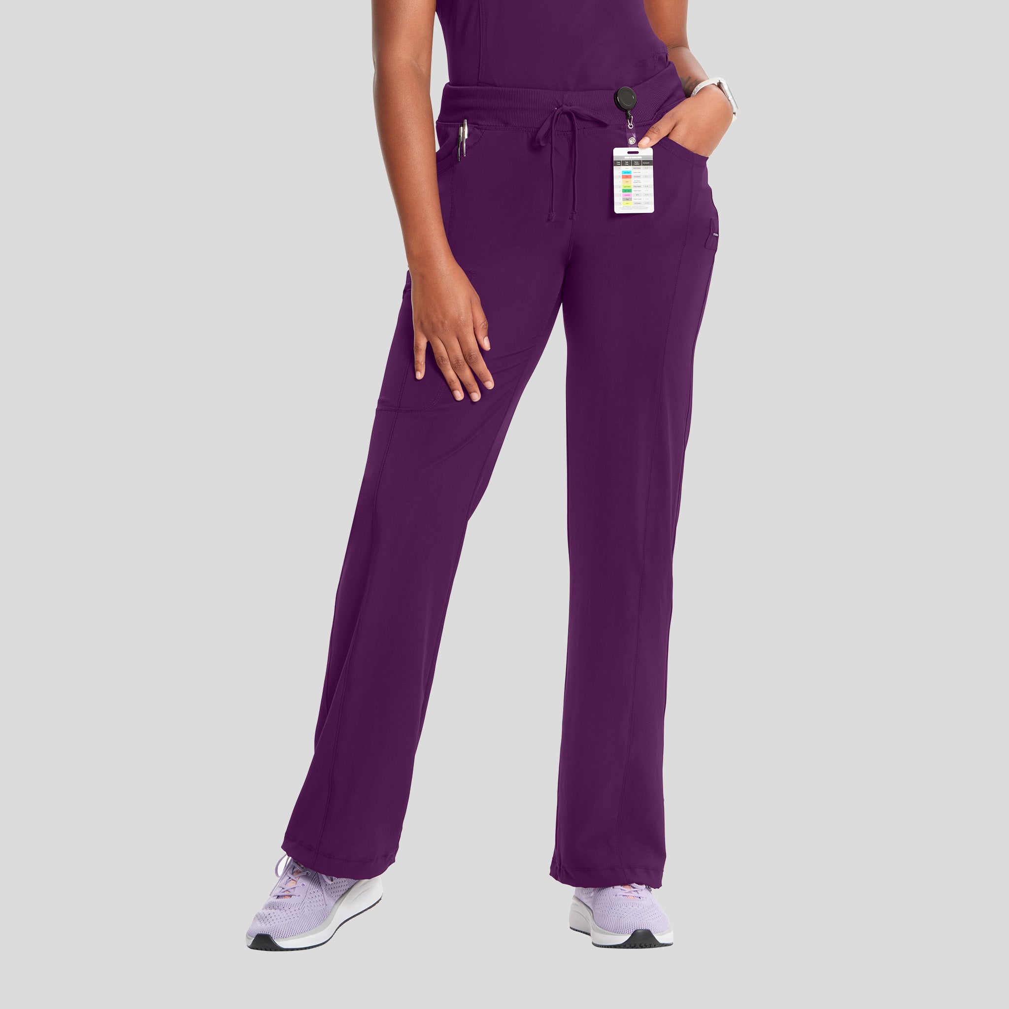 Rib Knit Drawstring Waist Scrub Pant | Eggplant