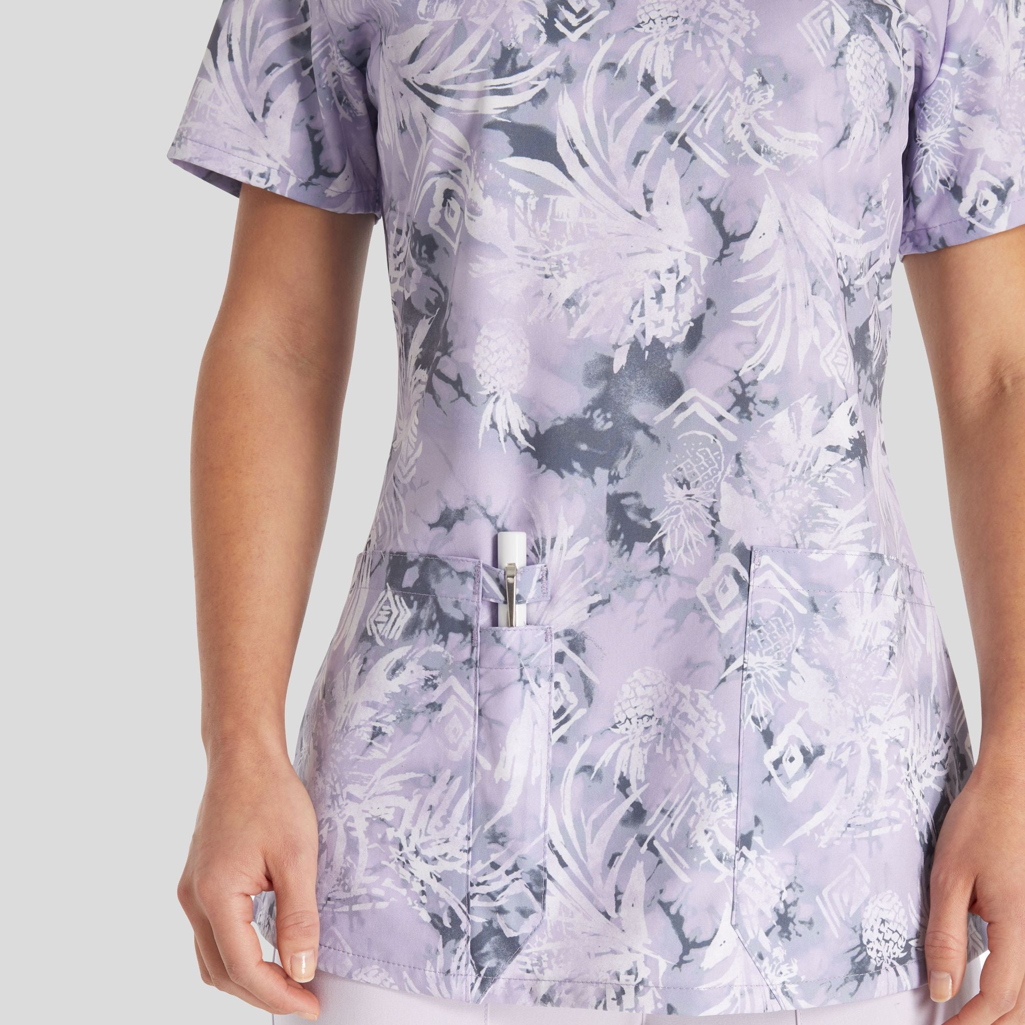 Tropic Distress Print Scrub Top