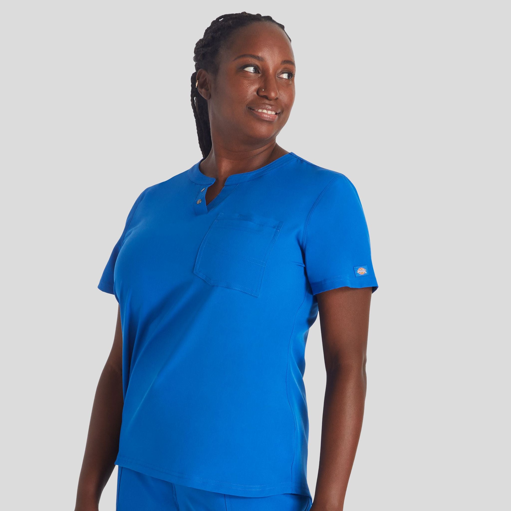 Women's Round Neck Henley Scrub Top | Royal