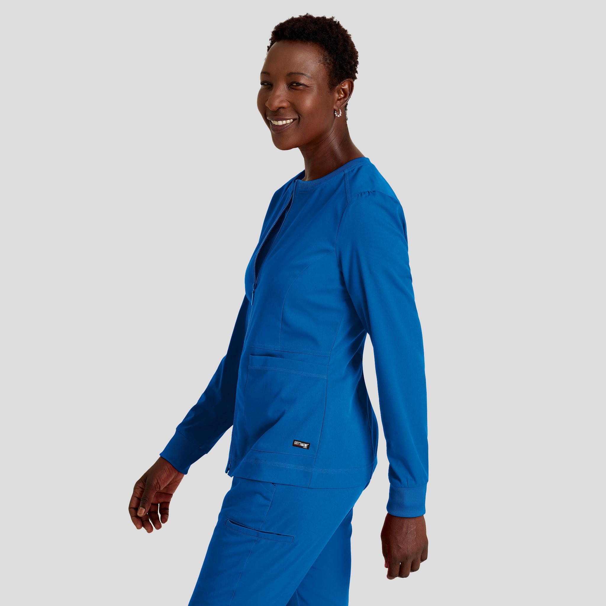 Millie 3-Pocket Crewneck Scrub Jacket | Royal