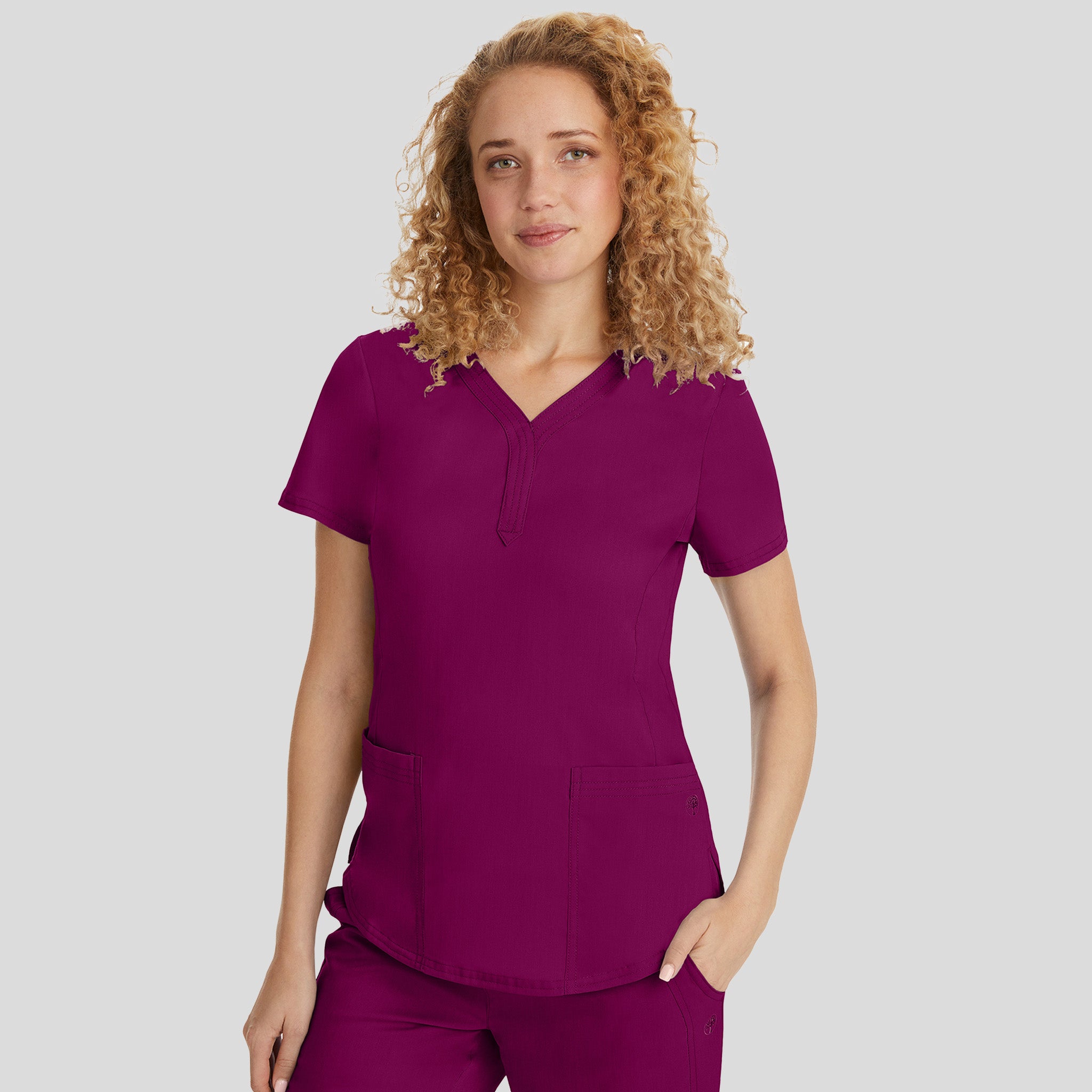 Jane Y-Neck Scrub Top | Wine