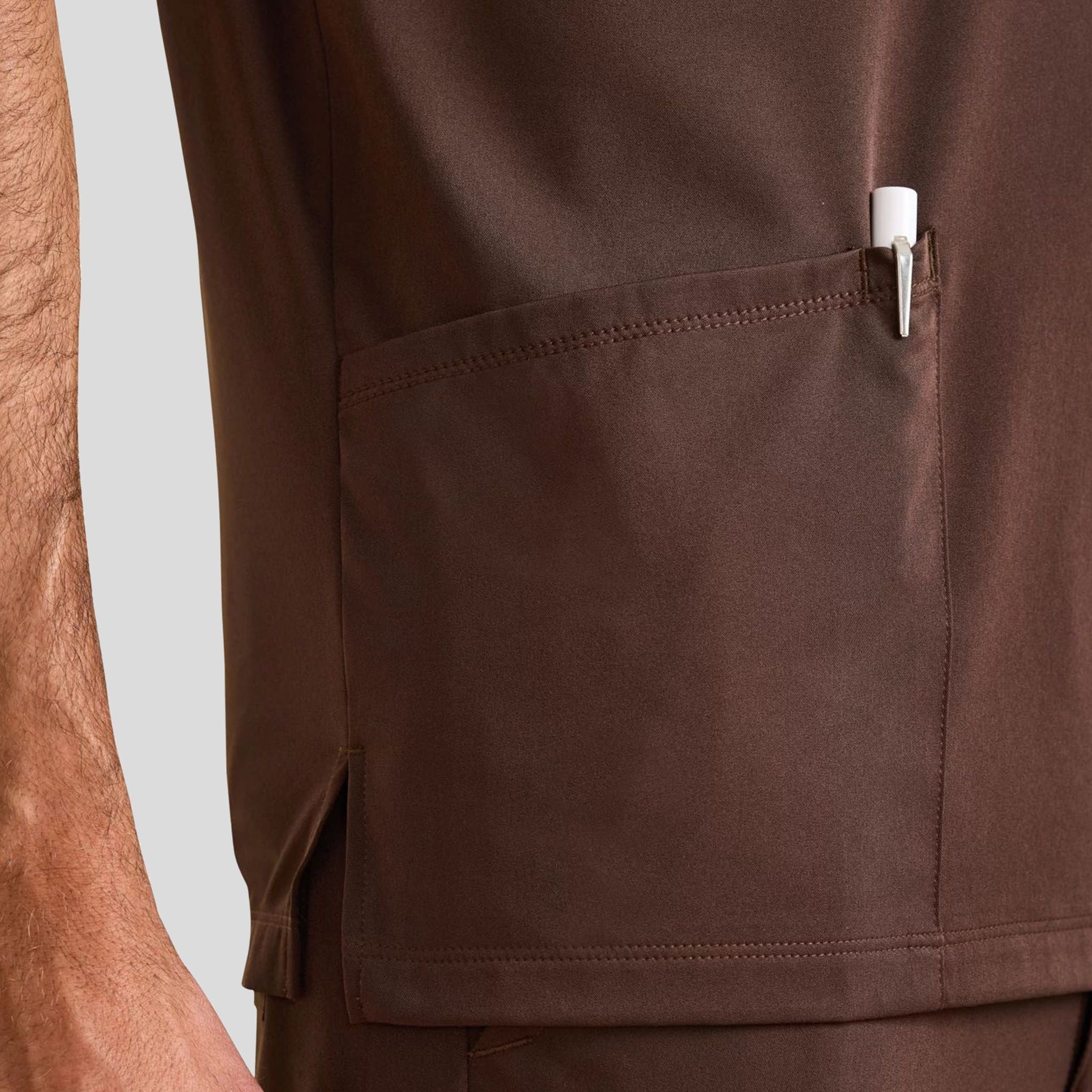 Men's Matthew V-Neck Solid Scrub Top | Dark Chocolate