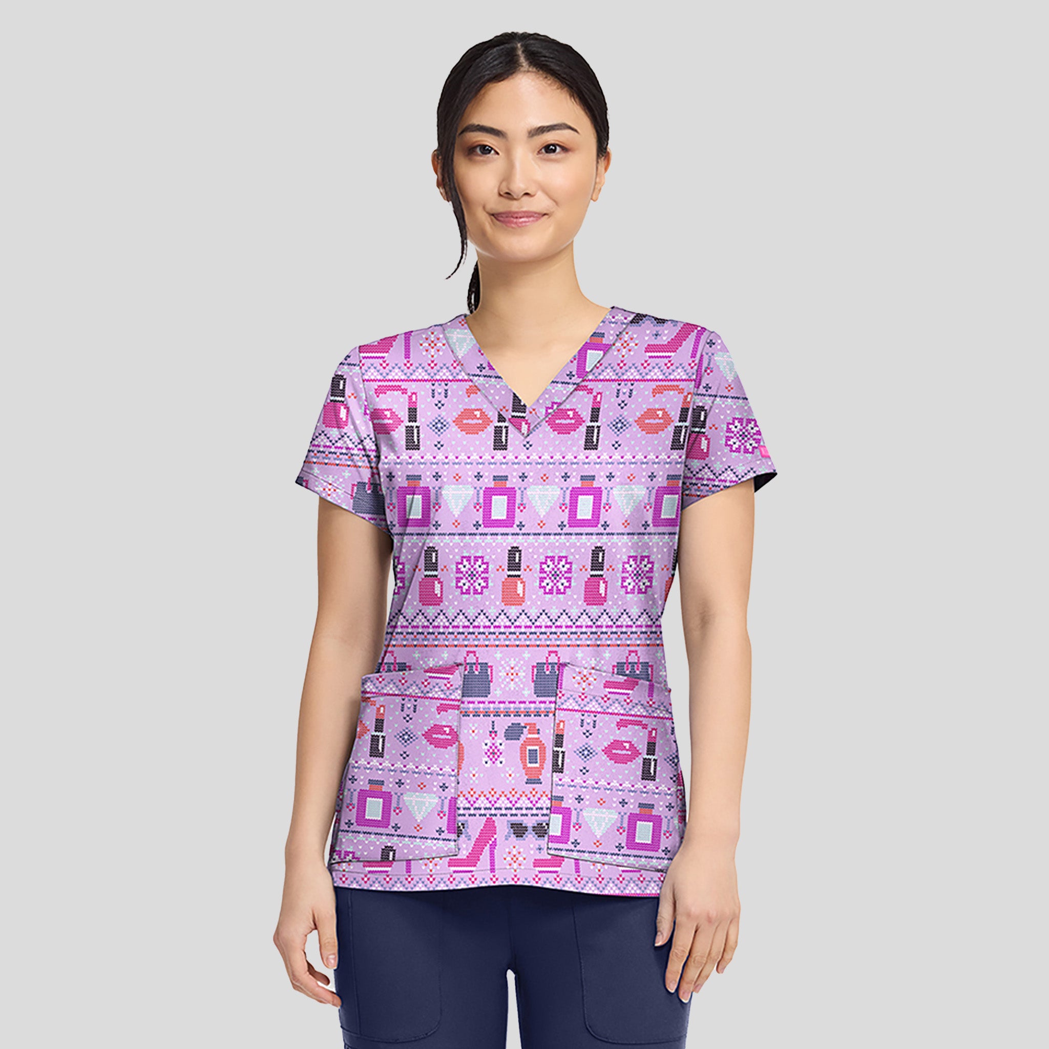 V-Neck Print Top | Fashion Fair Isle