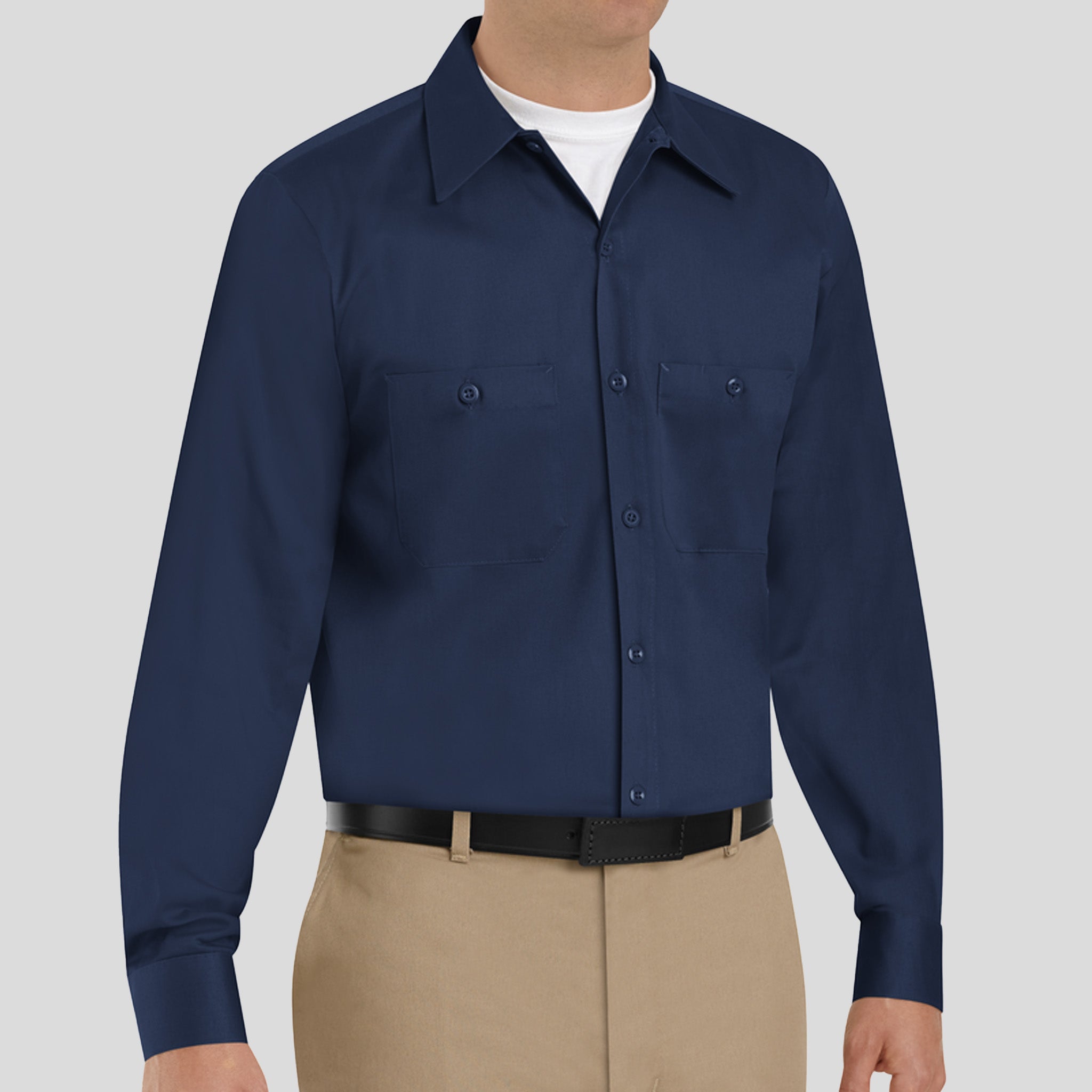 Men's Long Sleeve Wrinkle-Resistant Cotton Work Shirt | Navy