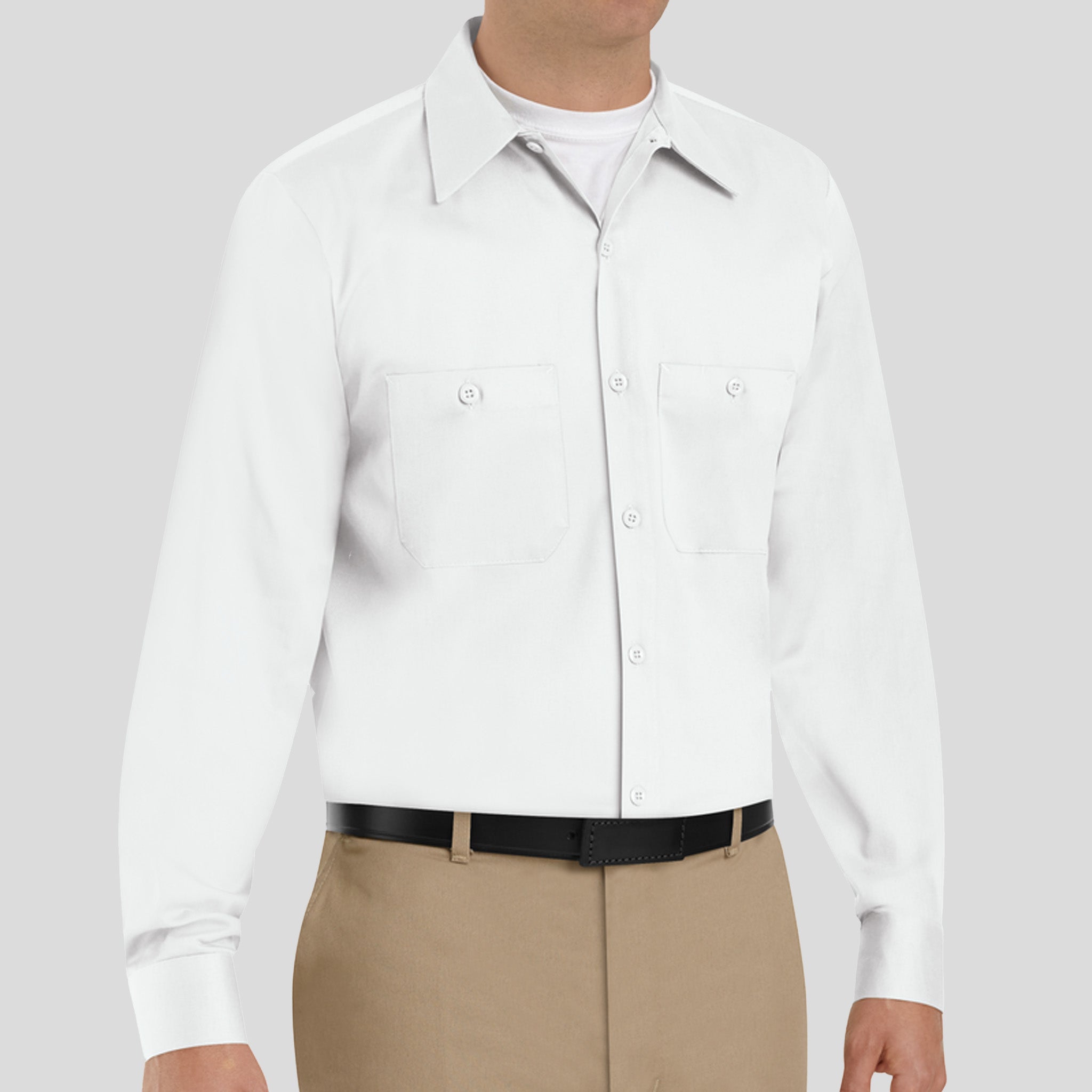 Men's Long Sleeve Wrinkle-Resistant Cotton Work Shirt | White