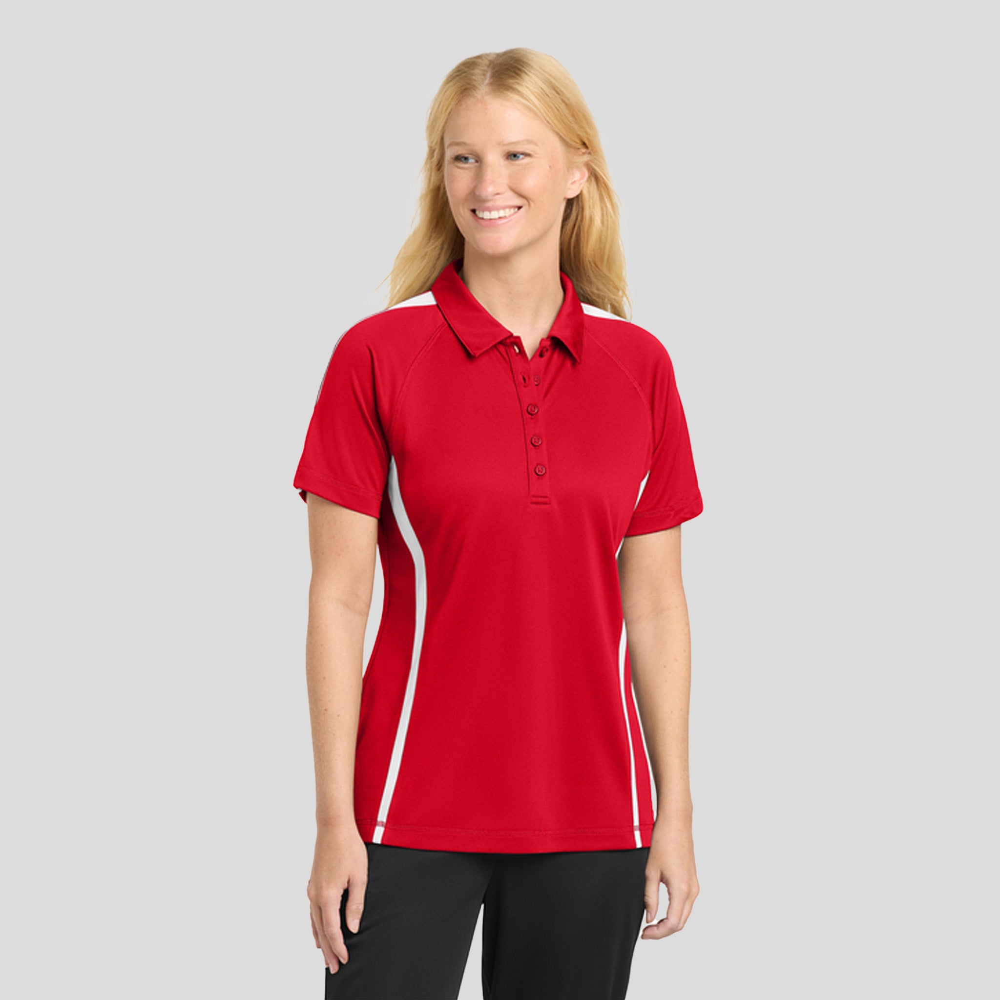 Women's PosiCharge® Micro-Mesh Colorblock Polo | Red/White