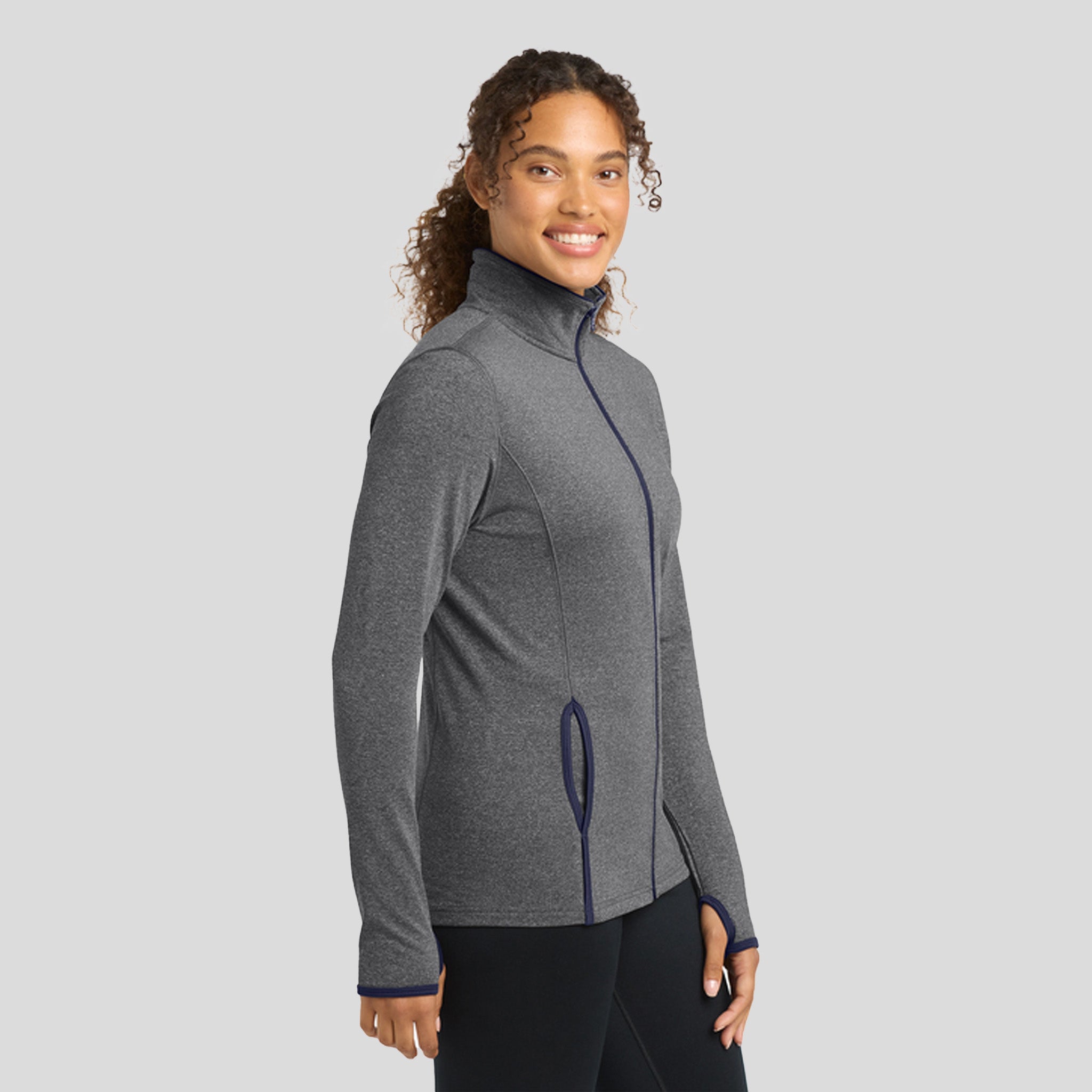 Women's Sport-Wick® Stretch Contrast Full-Zip Jacket | Charcoal Grey Heather/True Navy