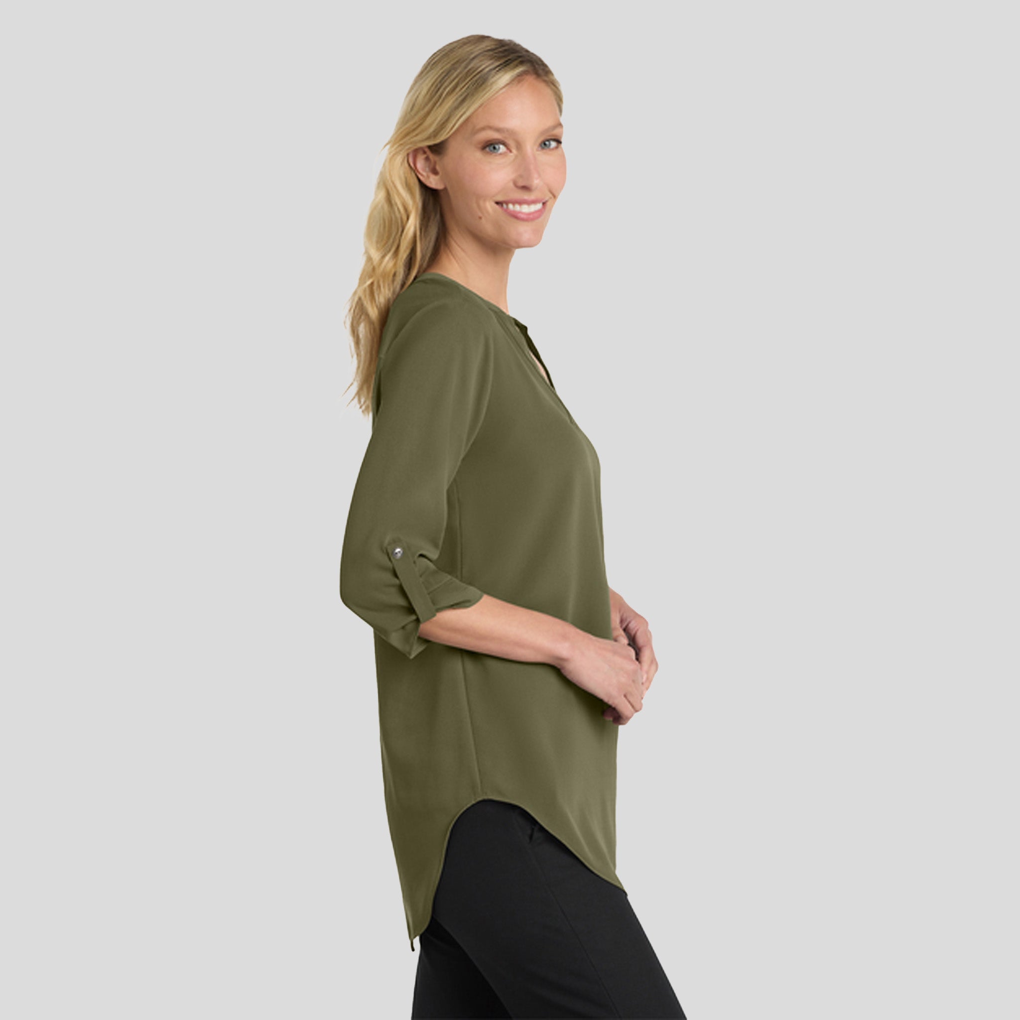 Women's 3/4-Sleeve Tunic Blouse | Deep Olive