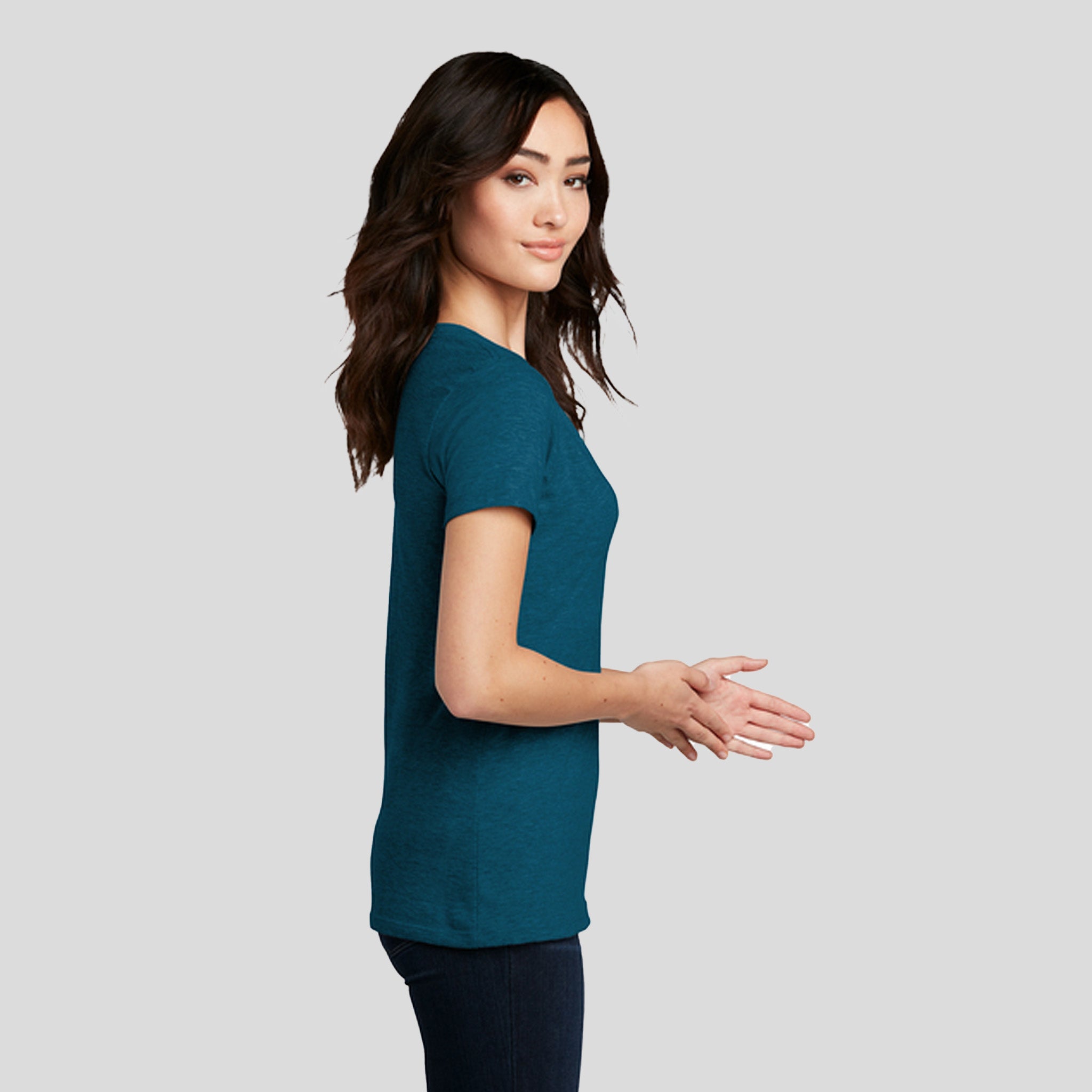 Women’s Perfect Blend® CVC V-Neck Tee | Deep Turquoise Fleck