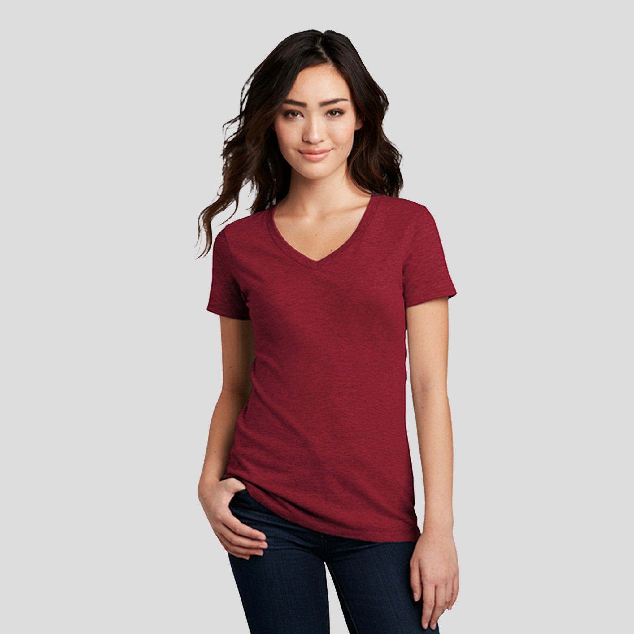 Women’s Perfect Blend® CVC V-Neck Tee | Red Fleck